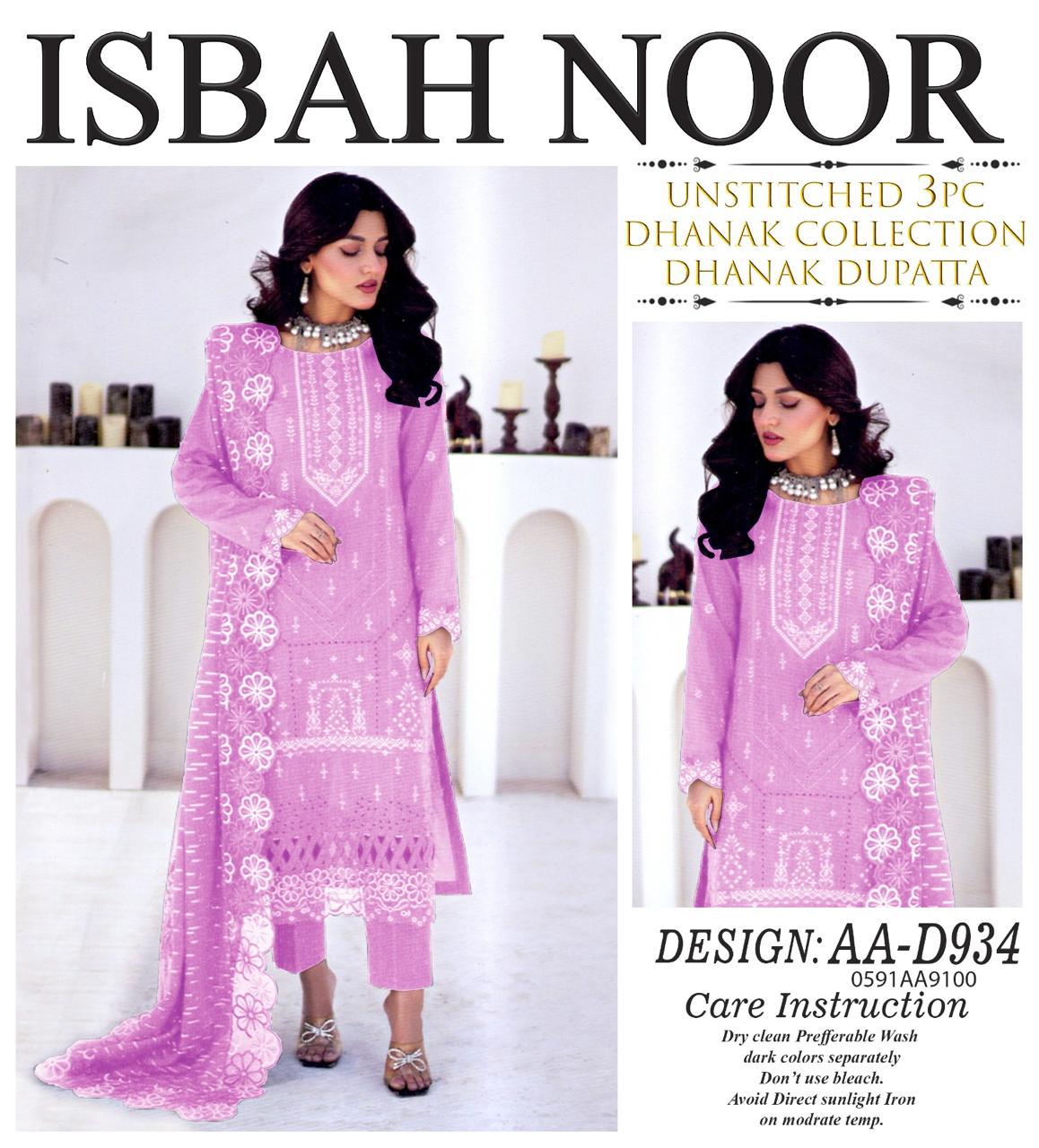 Isbah Noor Embroiderd Dhanak Sahwl Ready to wear luxury Unstitched 3 Piece suit AA-D 934