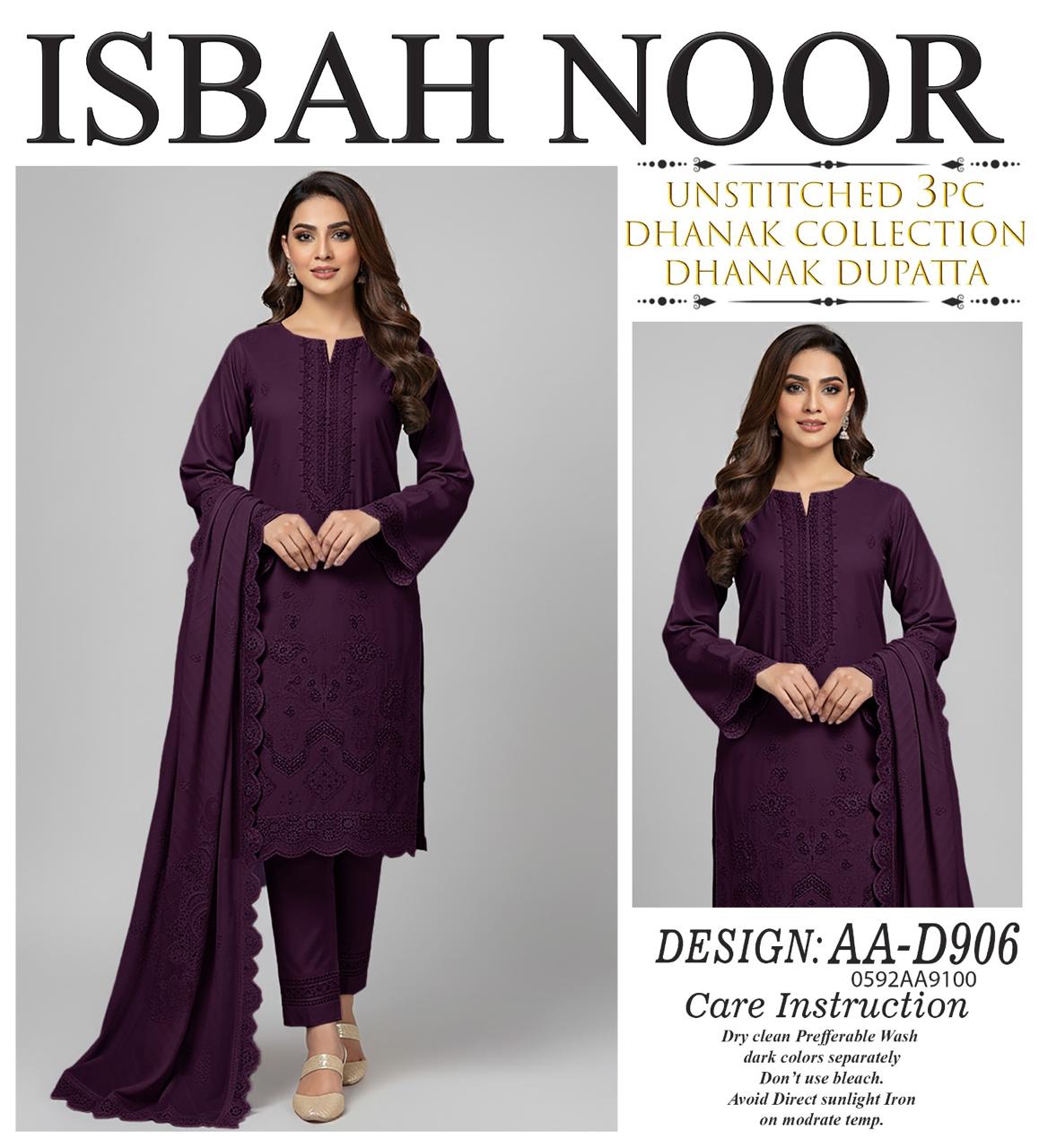 Isbah Noor Embroiderd Dhanak Sahwl Ready to wear luxury Unstitched 3 Piece suit AA-D906