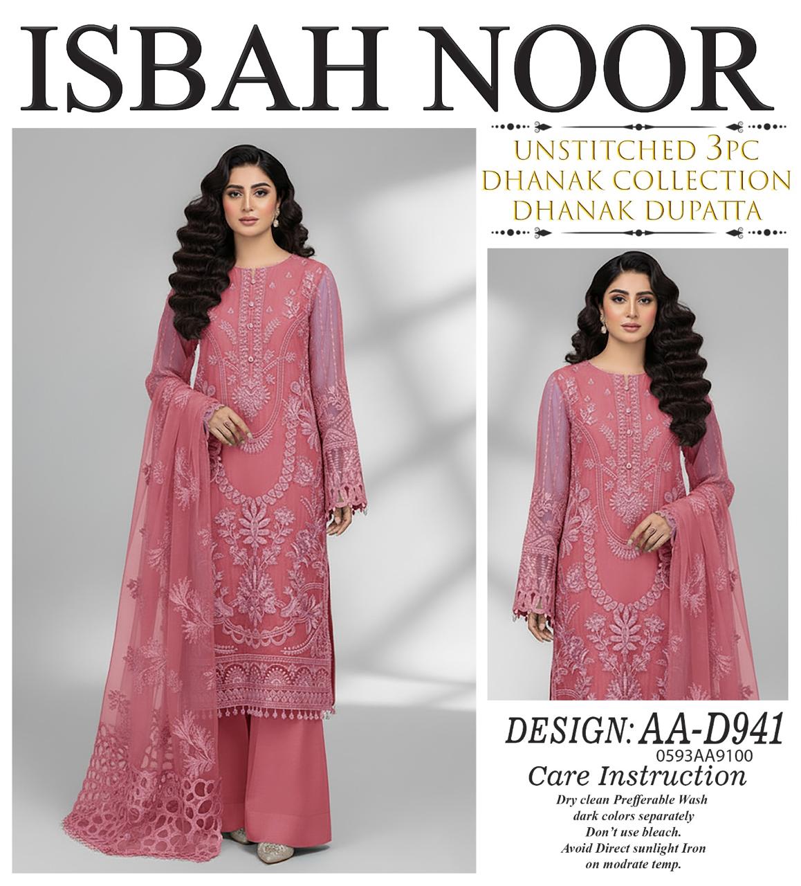 Isbah Noor Embroiderd Dhanak Sahwl Ready to wear luxury Unstitched 3 Piece suit AA-D941