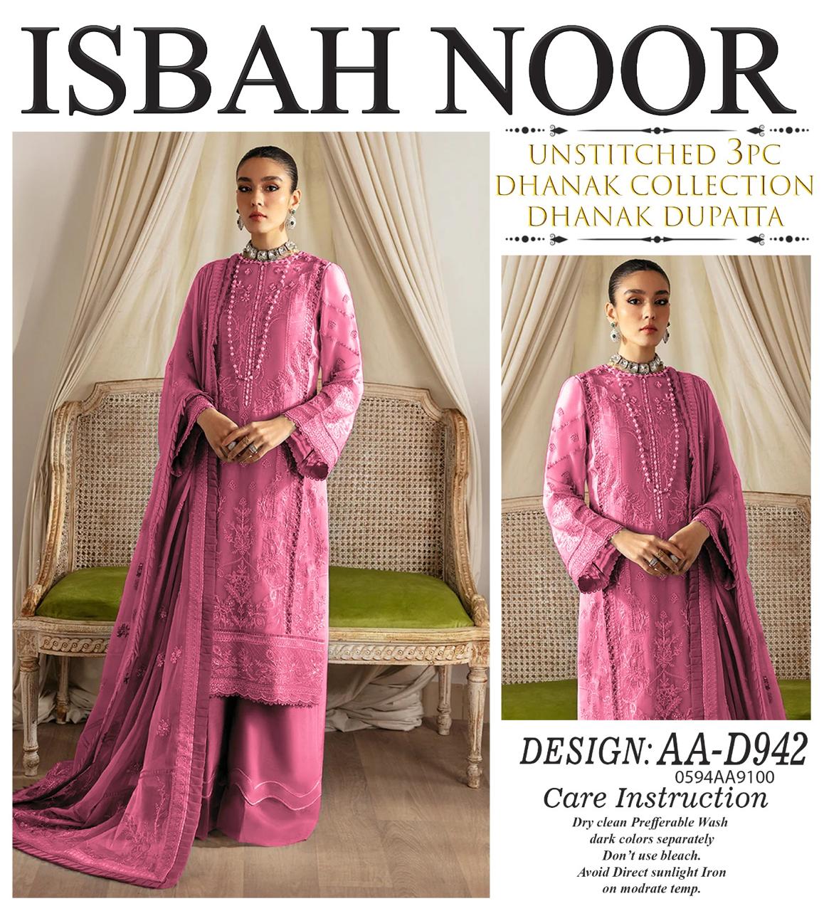 Isbah Noor Embroiderd Dhanak Sahwl Ready to wear luxury Unstitched 3 Piece suit AA-D942