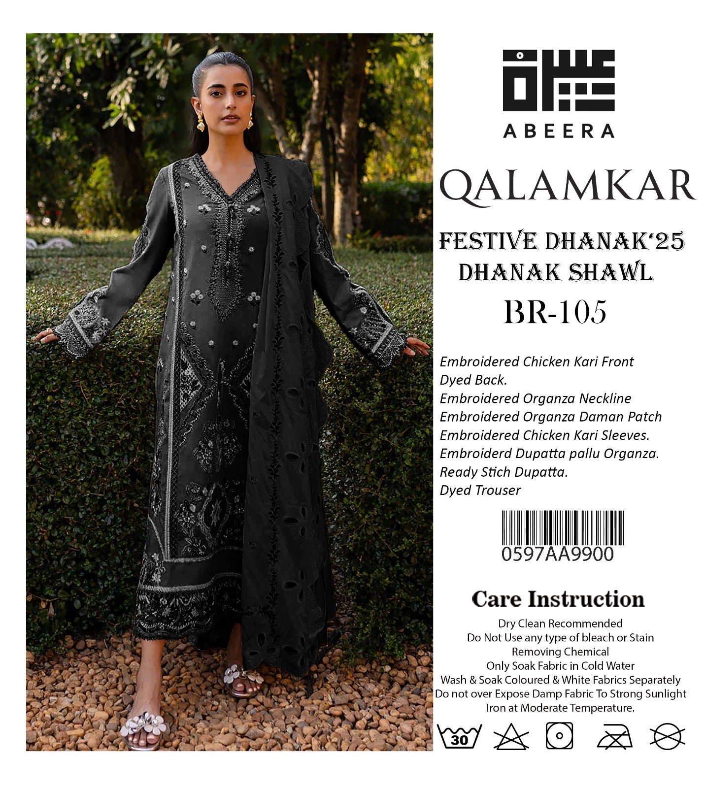 Abeera Qalamkar Embroidered Festive Dhanak'25 BR-105 Black Luxury