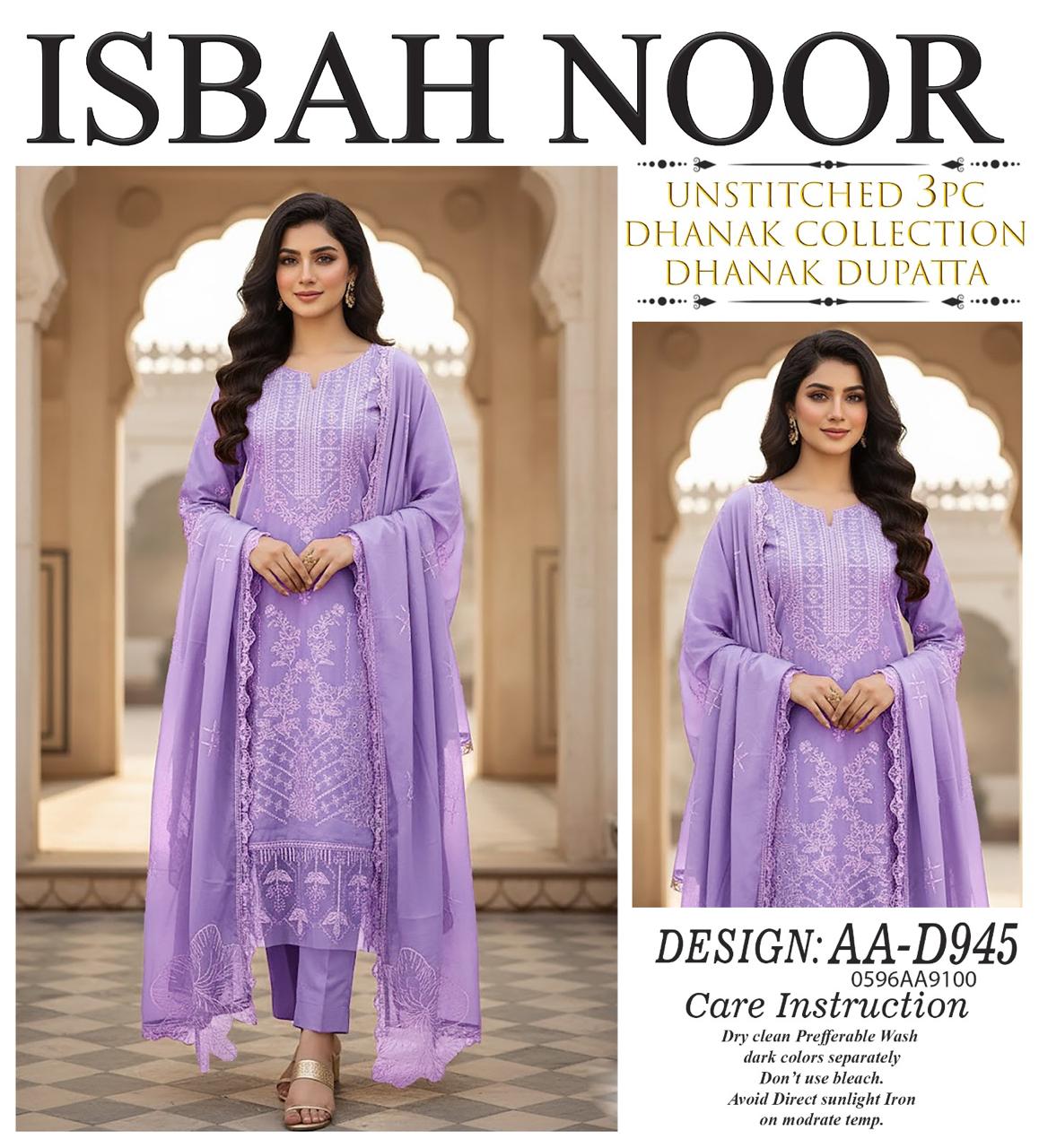Isbah Noor Embroiderd Dhanak Sahwl Ready to wear luxury Unstitched 3 Piece suit AA-D945