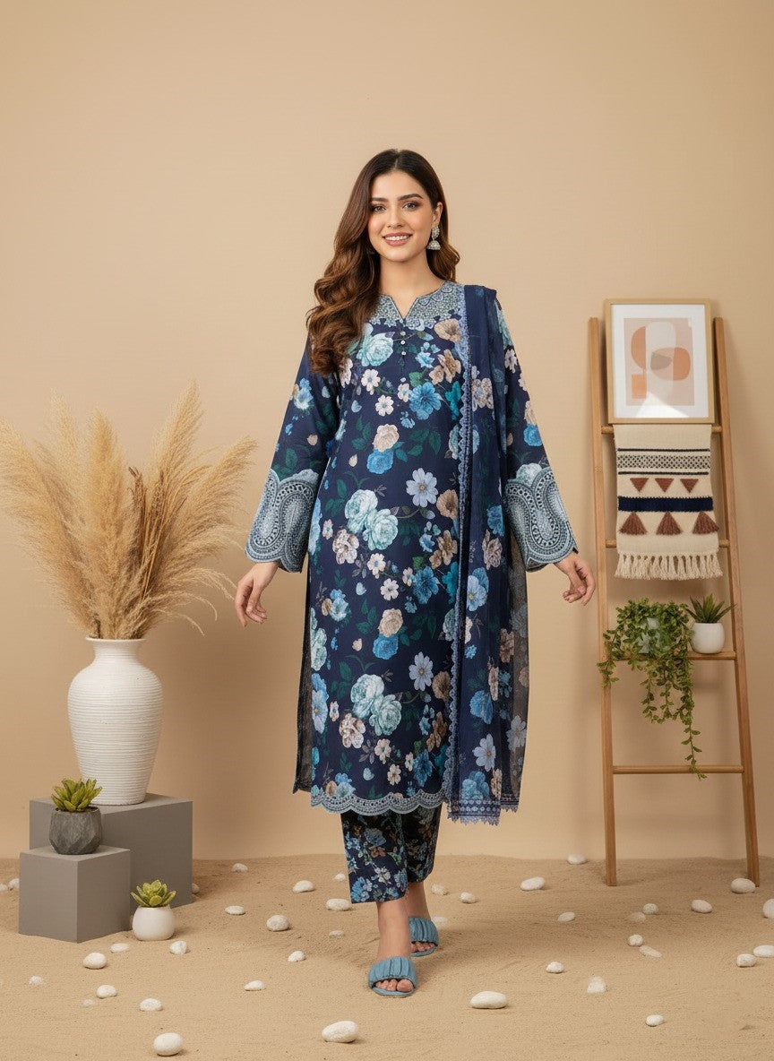 Baroque Farasha  Heavy EMBROIDERED Stitched Lawn 3 Pcs D-13