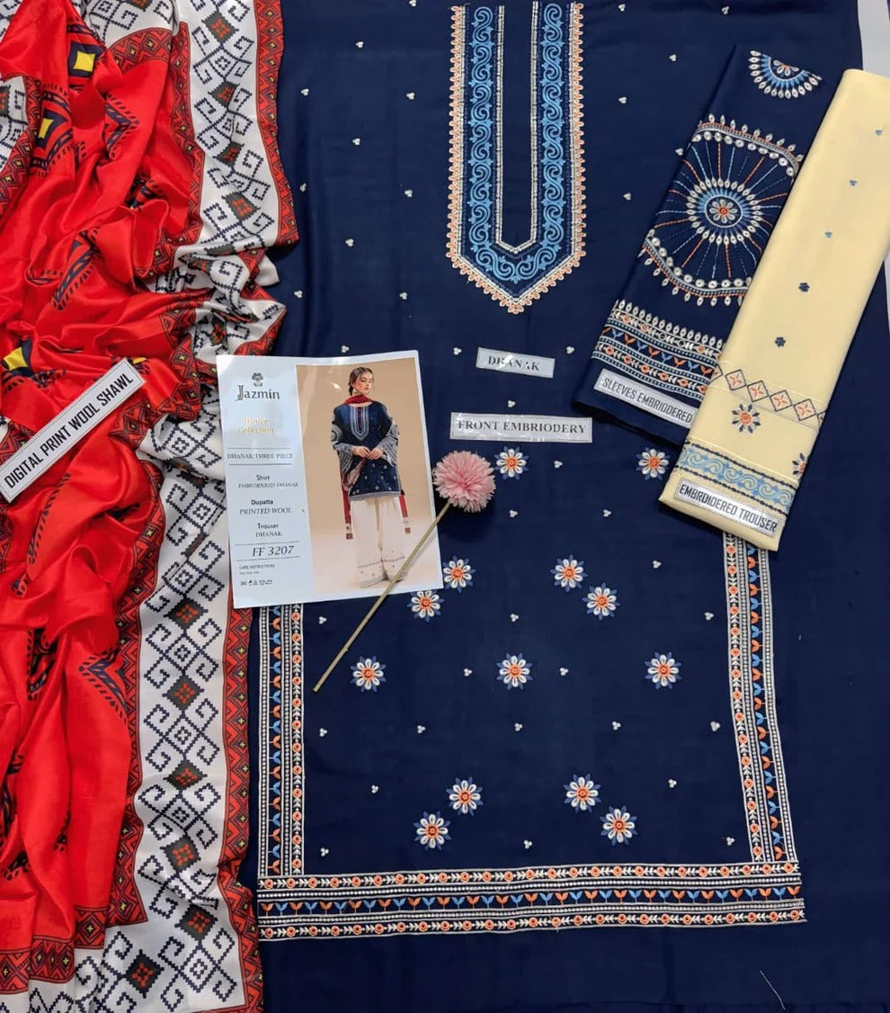 Jazmin – Lawn Embroidered 3-Piece Suit with Bhambher Dupatta FF-3207