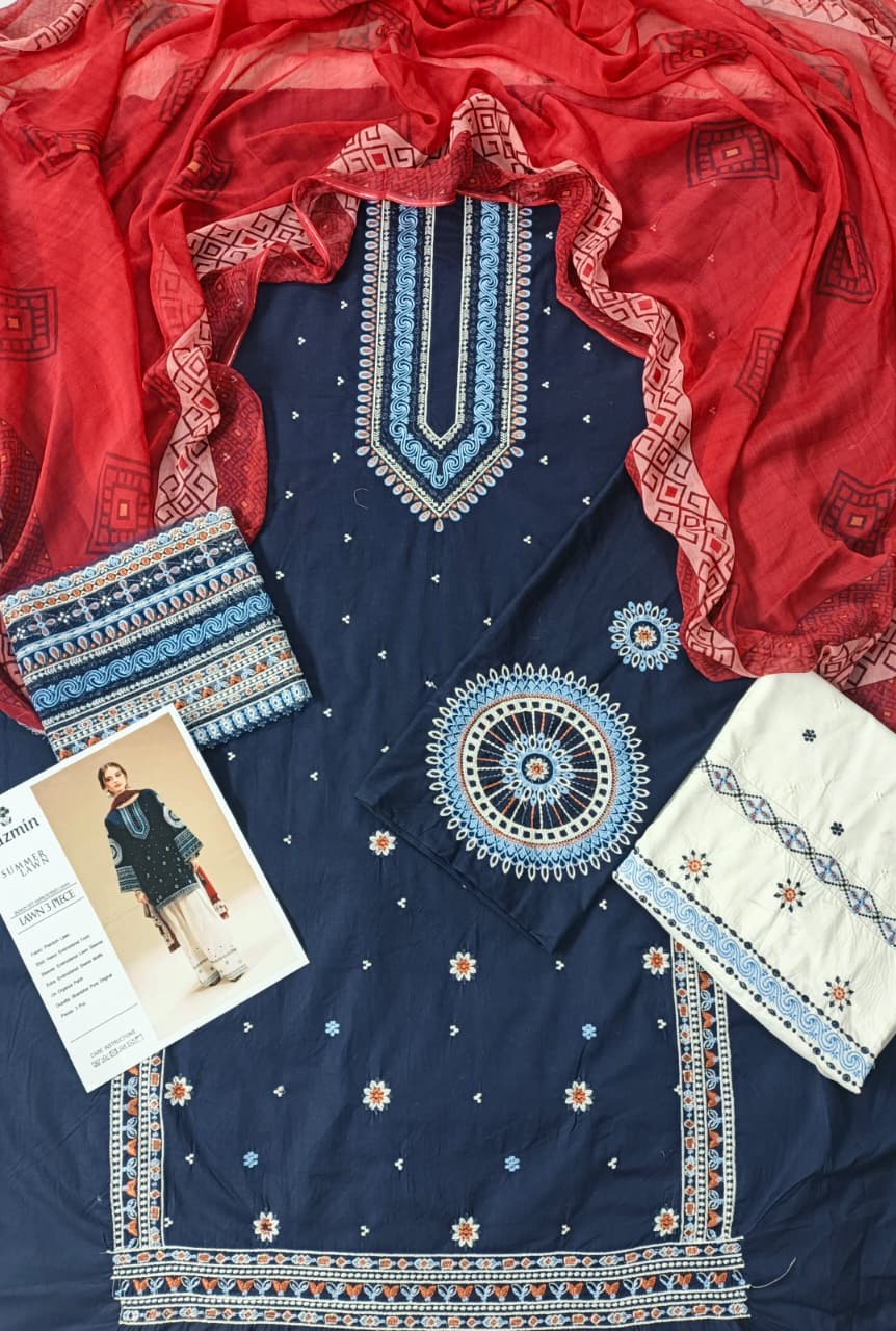 Jazmin – Lawn Embroidered 3-Piece Suit with Bhambher Dupatta FF-3207