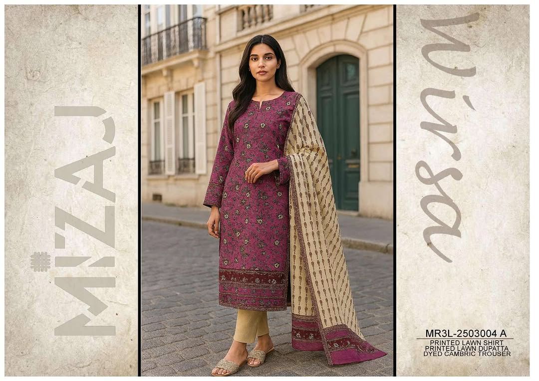 Mizaj 3Pcs Printed Unstitched Lawn Collecion 001035