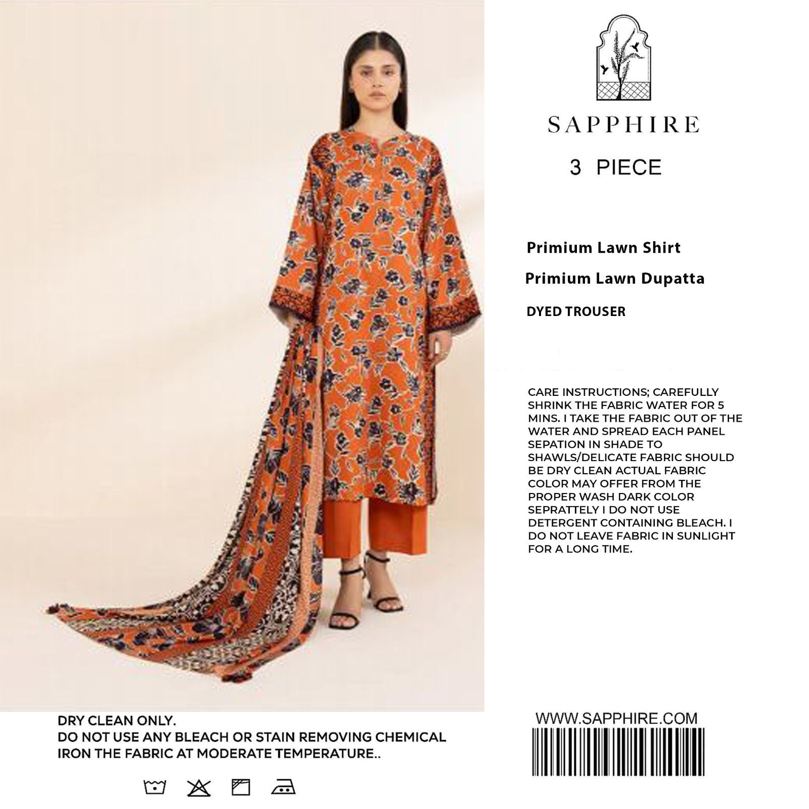 Saphire Printed Lawn 3Pcs Unstitched Suits 001222