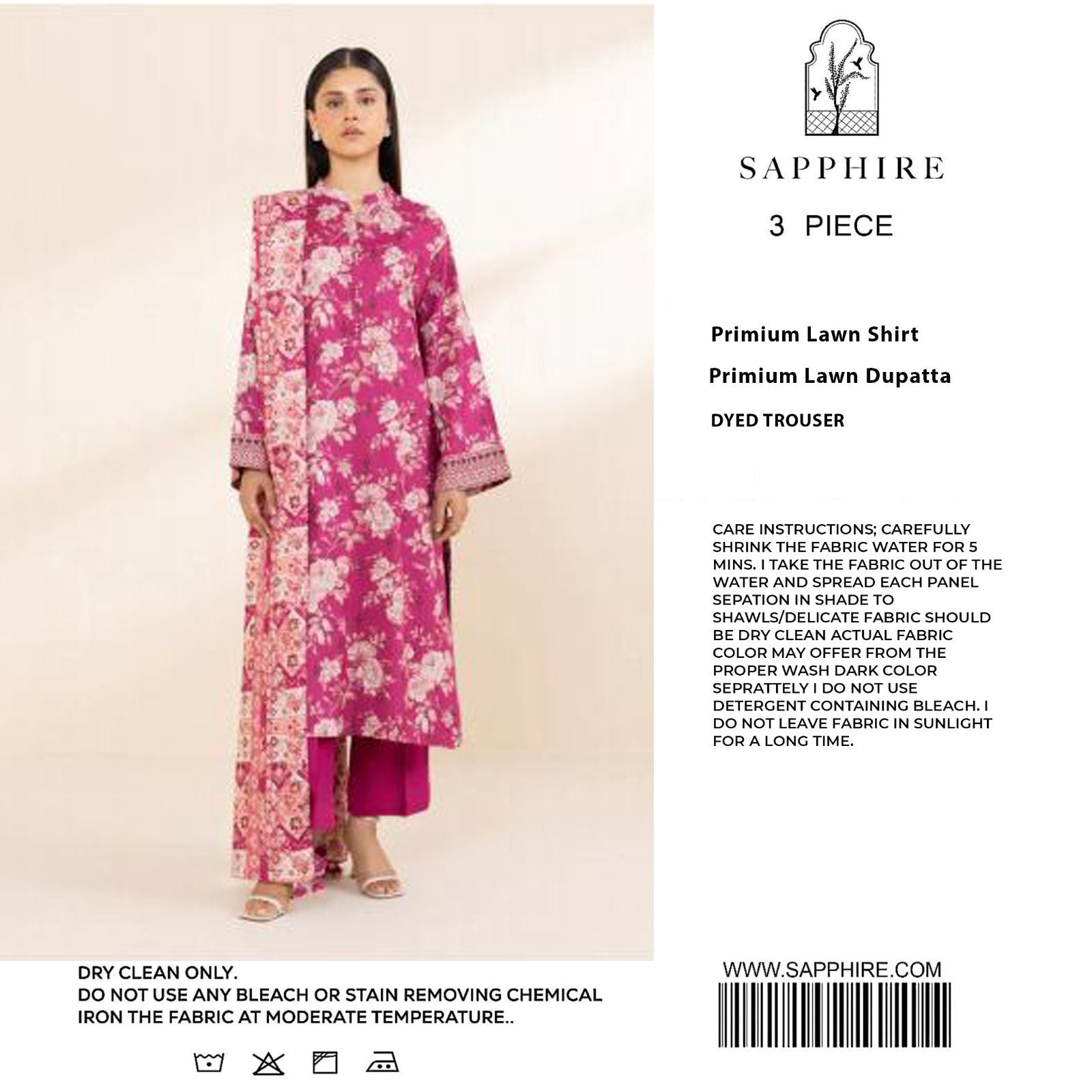 Saphire Printed Lawn 3Pcs Unstitched Suits 001228