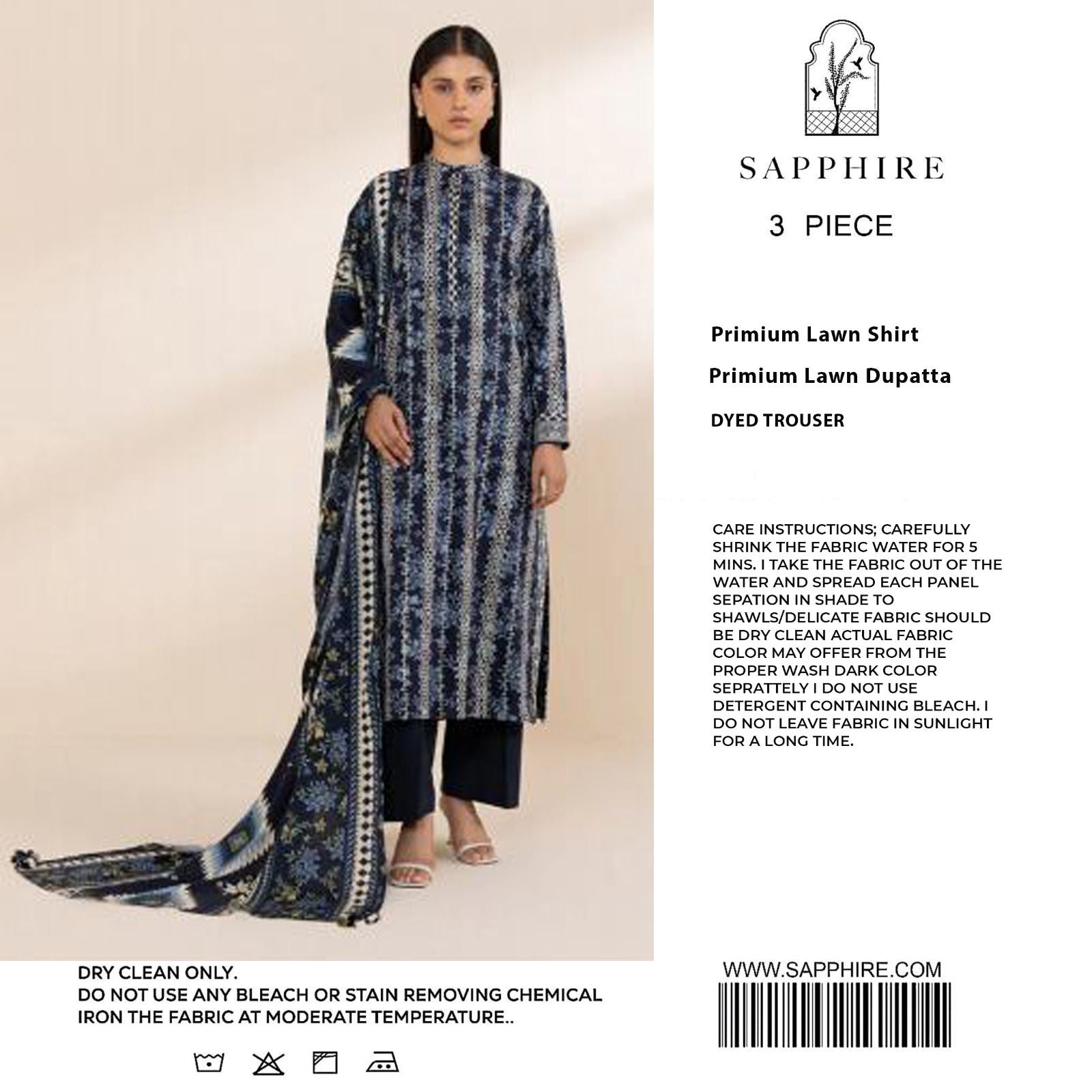 Saphire Printed Lawn 3Pcs Unstitched Suits 001227