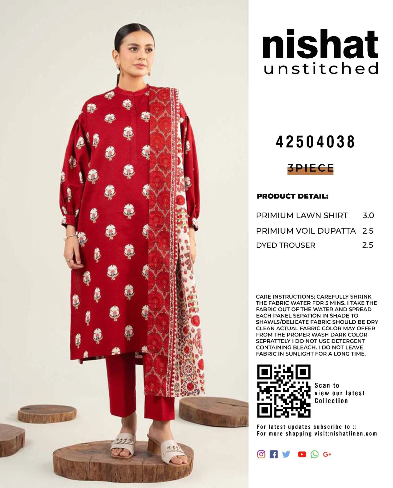 Nishat Printed Lawn 3Pcs Unstitched Suits 001210