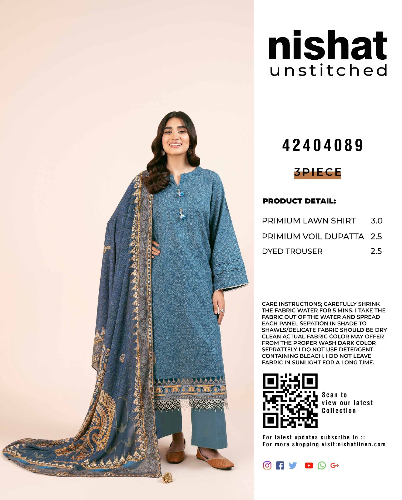 Nishat Printed Lawn 3Pcs Unstitched Suits 001211