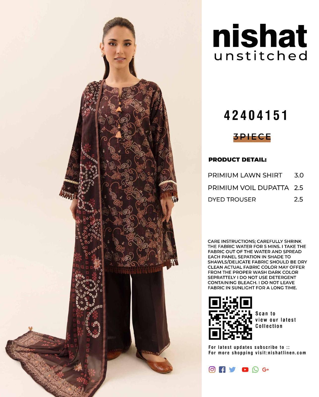 Nishat Printed Lawn 3Pcs Unstitched Suits 001214