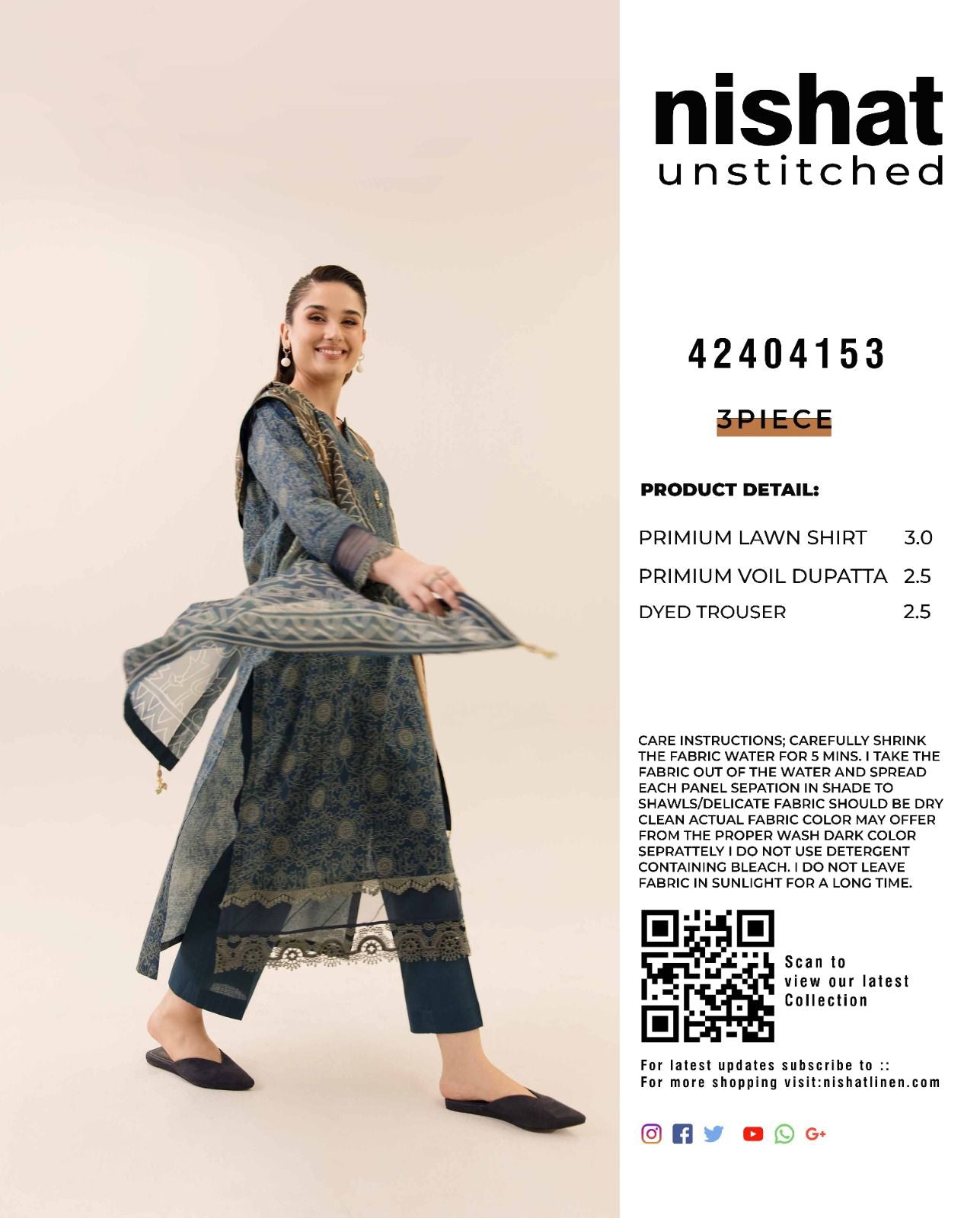 Nishat Printed Lawn 3Pcs Unstitched Suits 001216