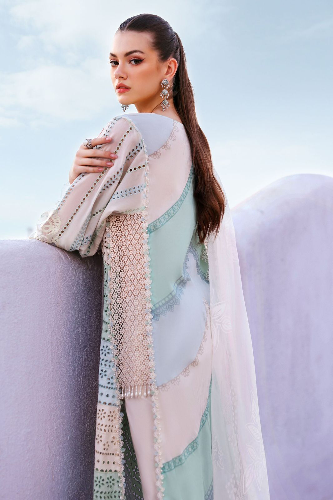 Maria B 3-piece luxury lawn chikan kari Unstitched Replica Suit BR-152NR