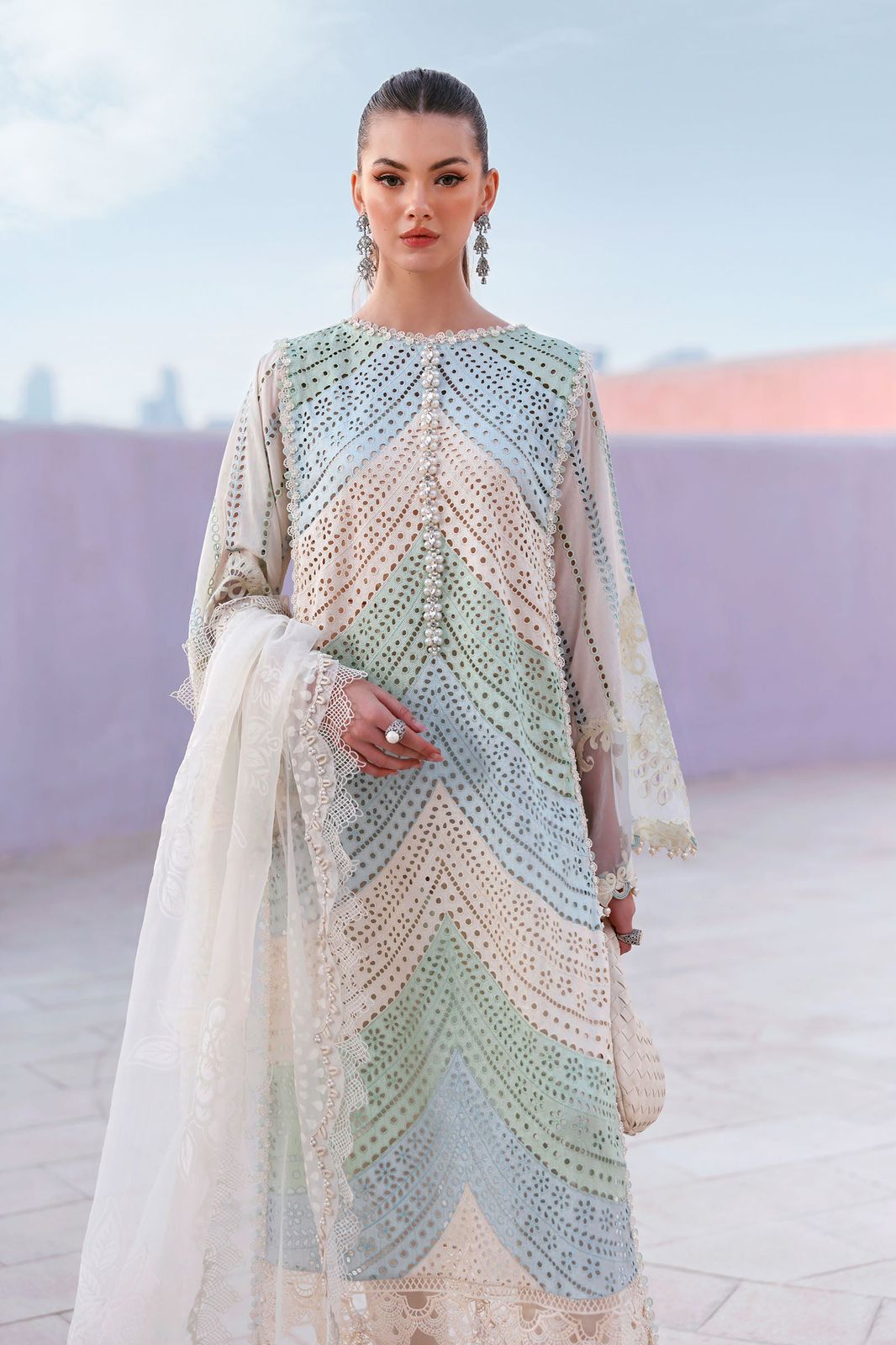 Maria B 3-piece luxury lawn chikan kari Unstitched Replica Suit BR-152NR