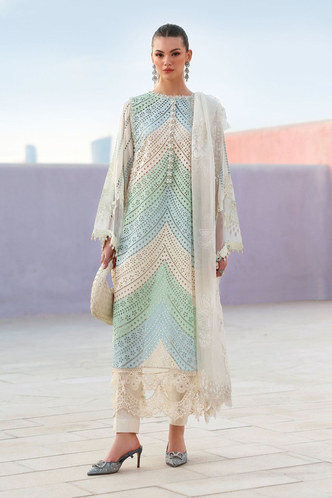 Maria B 3-piece luxury lawn chikan kari Unstitched Replica Suit BR-152NR