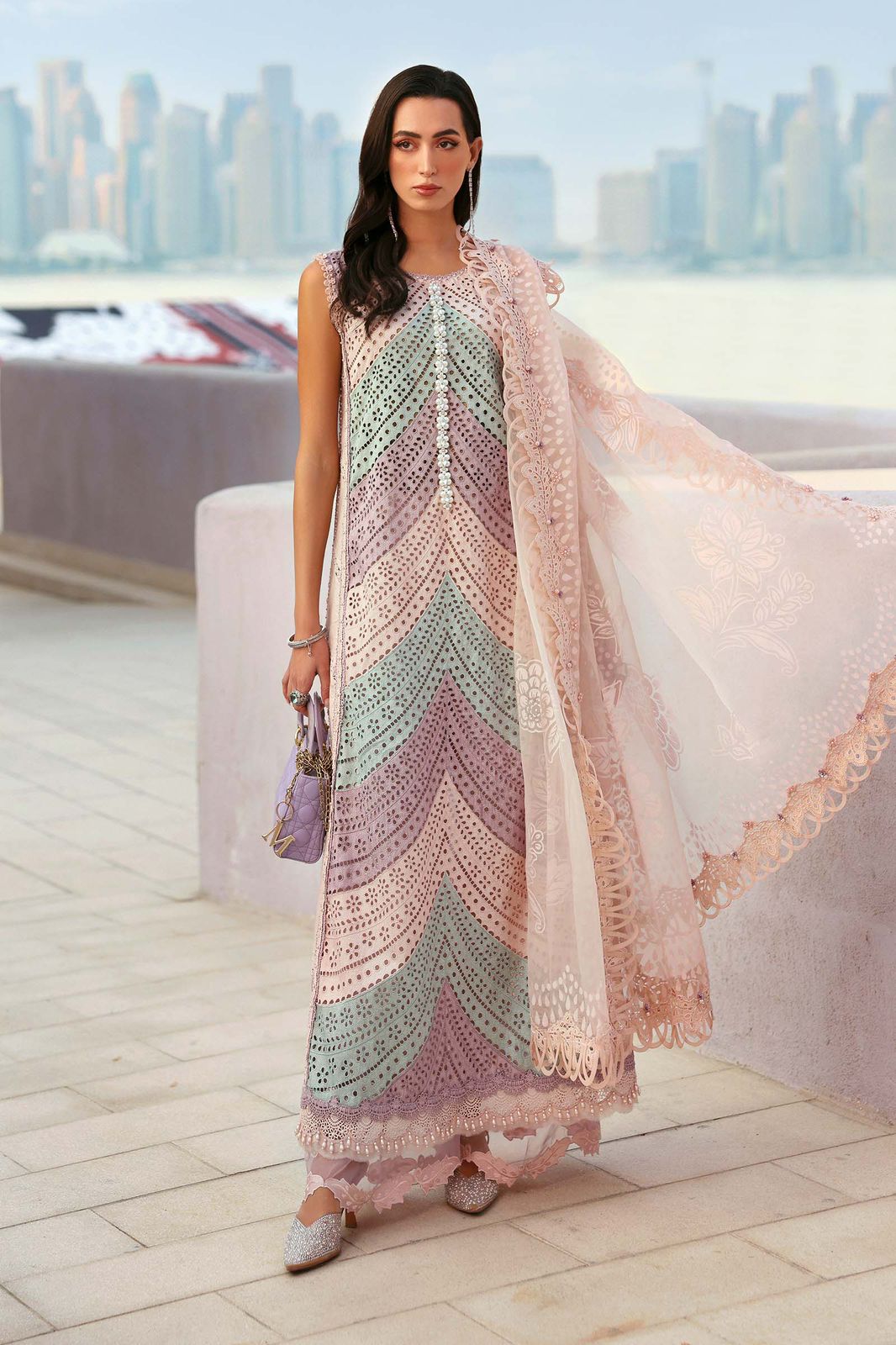 Maria B 3-piece luxury lawn chikan kari Unstitched Replica Suit BR-152