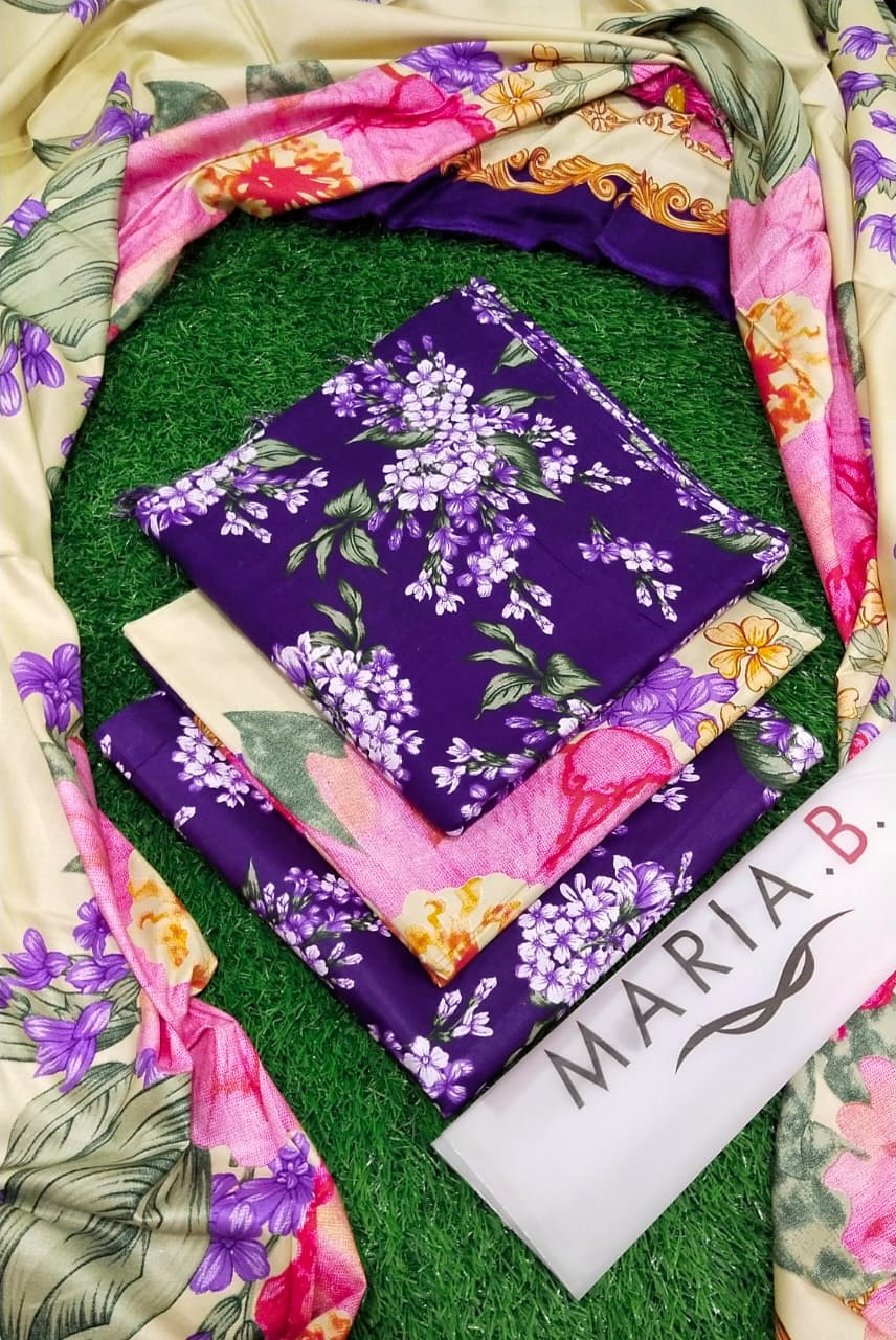 Maria B M Print Lelan Allover 3 pcs lelanhitpurple