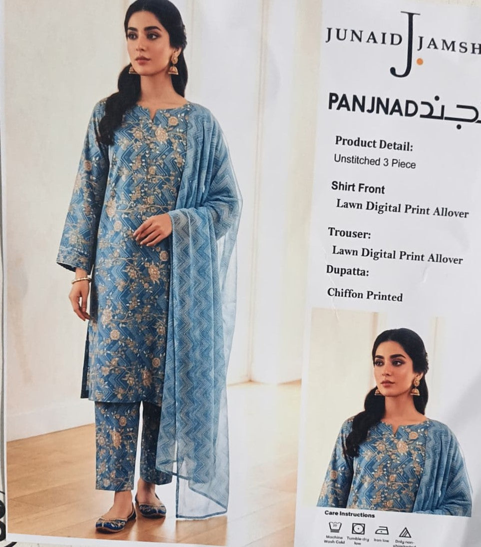 J. Printed Lawn 3-Piece Suit With Chiffon Dupatta 001737