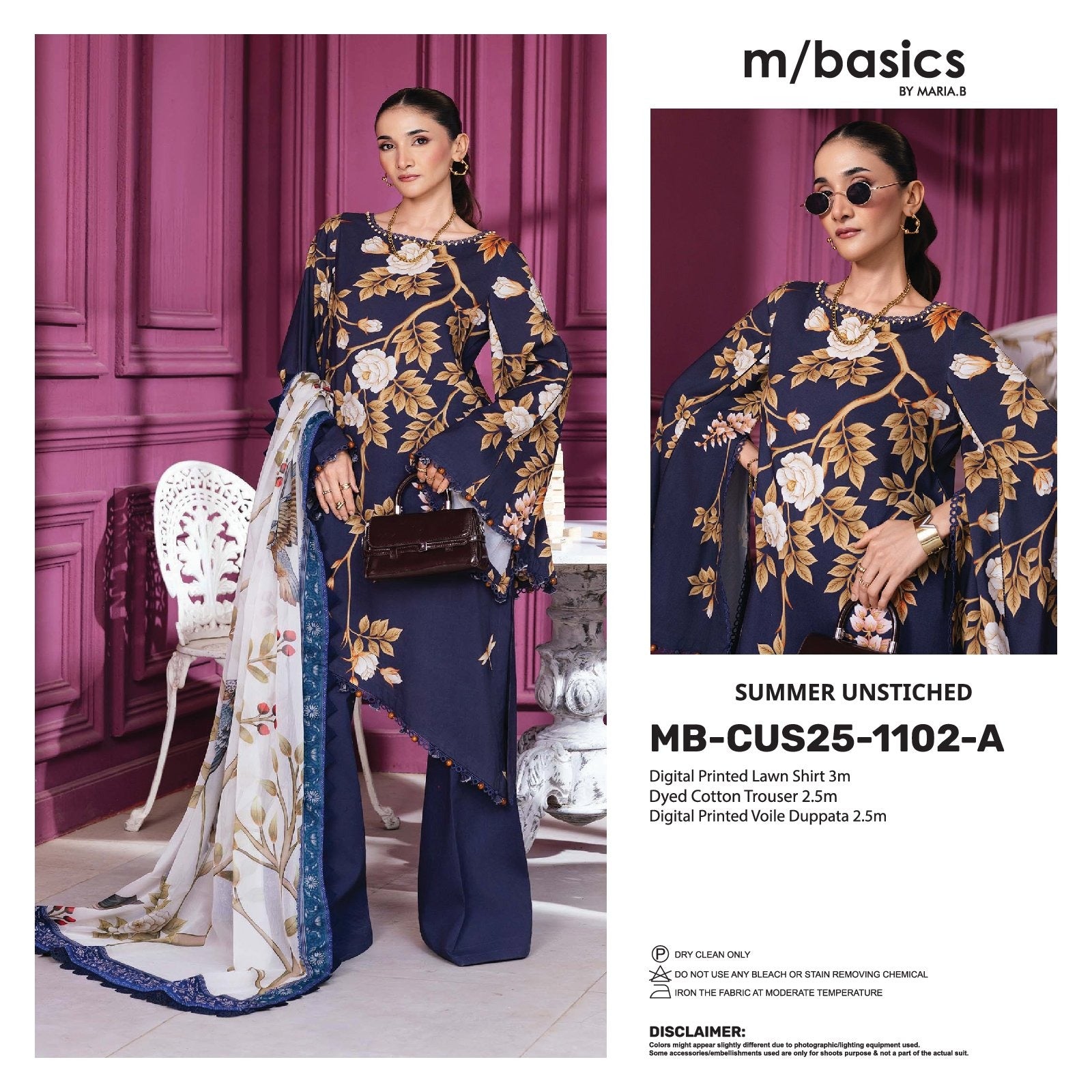 Maria B M.Basics Printed Lawn Unstitched 3pcs Suit 1102-A
