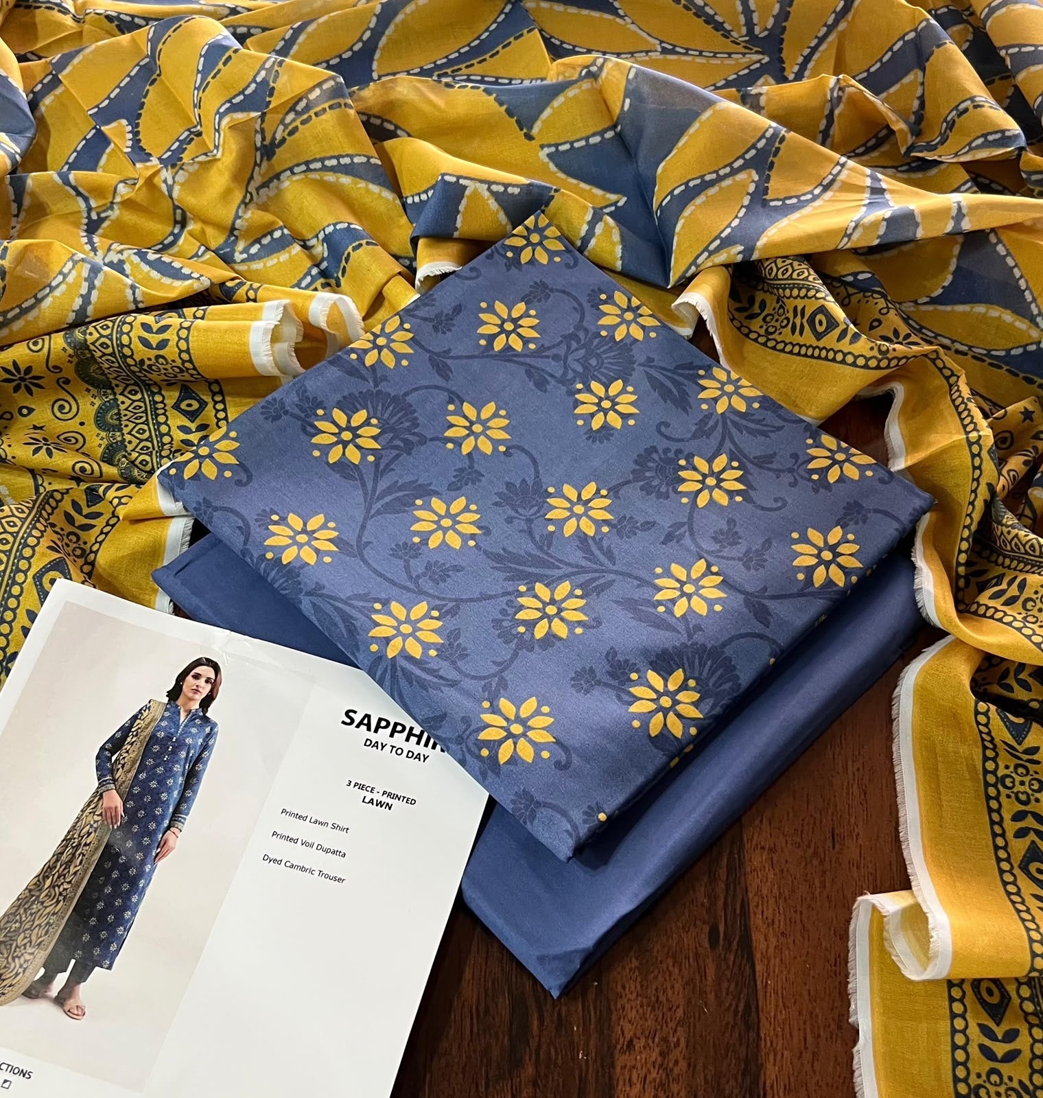 Saphire Digital Printed Lawn 3PC Unstitched Suit 001796