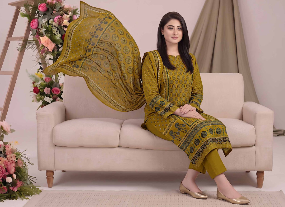 Afsana By Khushi Digital Printed Lelan 3pcs With Dyed Trouser 001952