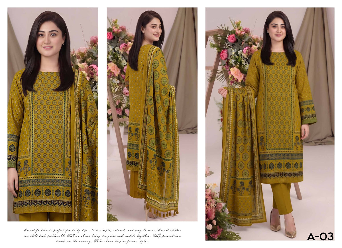 Afsana By Khushi Digital Printed Lelan 3pcs With Dyed Trouser 001952
