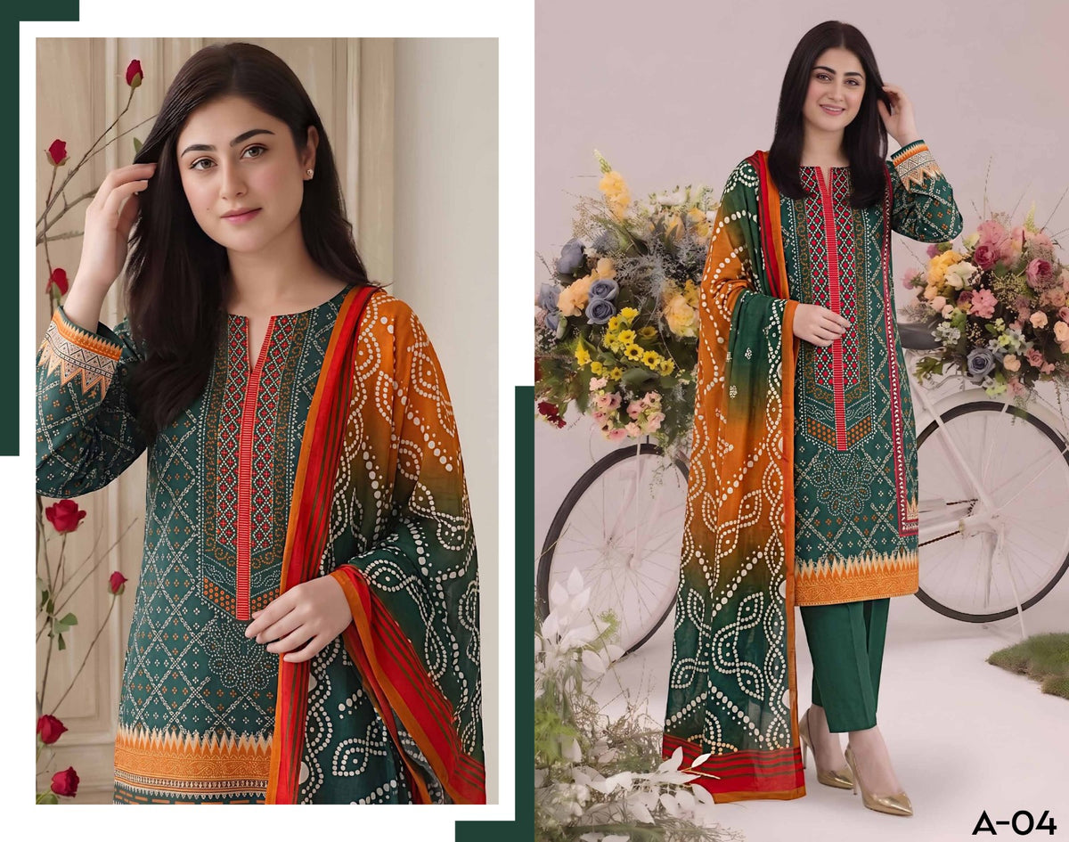 Afsana By Khushi Digital Printed Lelan 3pcs With Dyed Trouser 001953