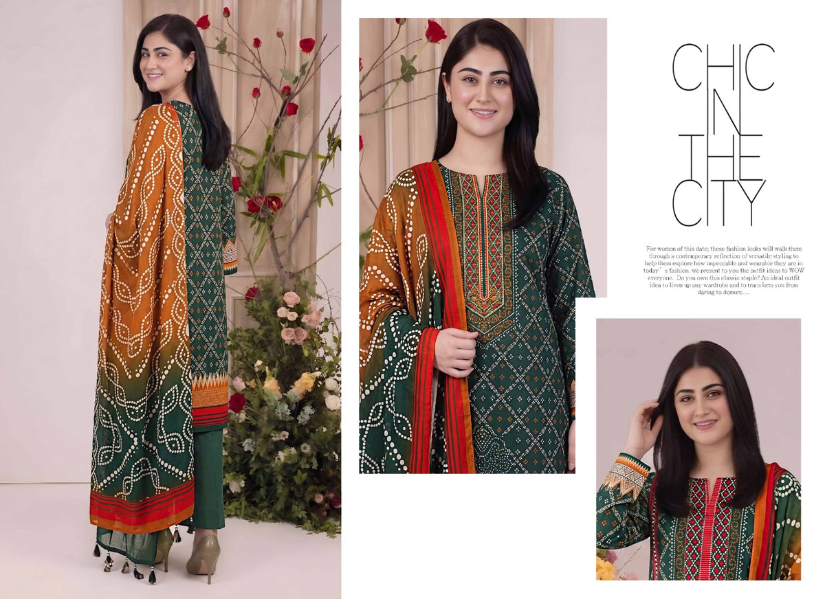 Afsana By Khushi Digital Printed Lelan 3pcs With Dyed Trouser 001953