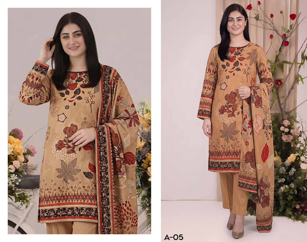 Afsana By Khushi Digital Printed Lelan 3pcs With Dyed Trouser 001954