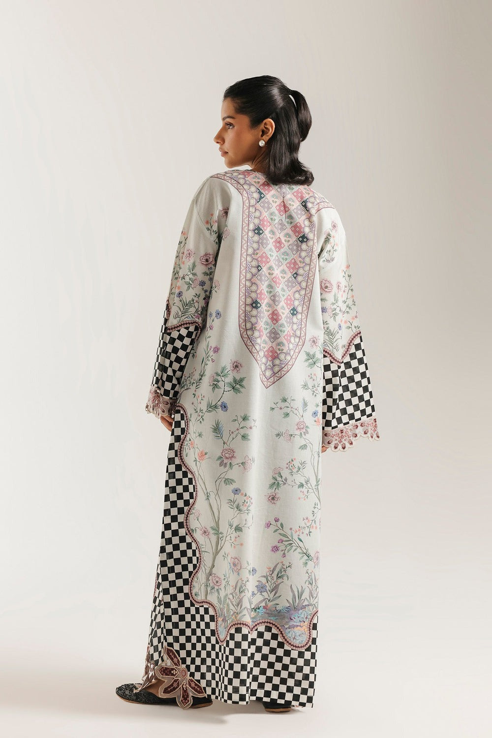 Ethnic Printed Grip Silk Kaftan 2Pcs Shirt Trouser Unsticthed