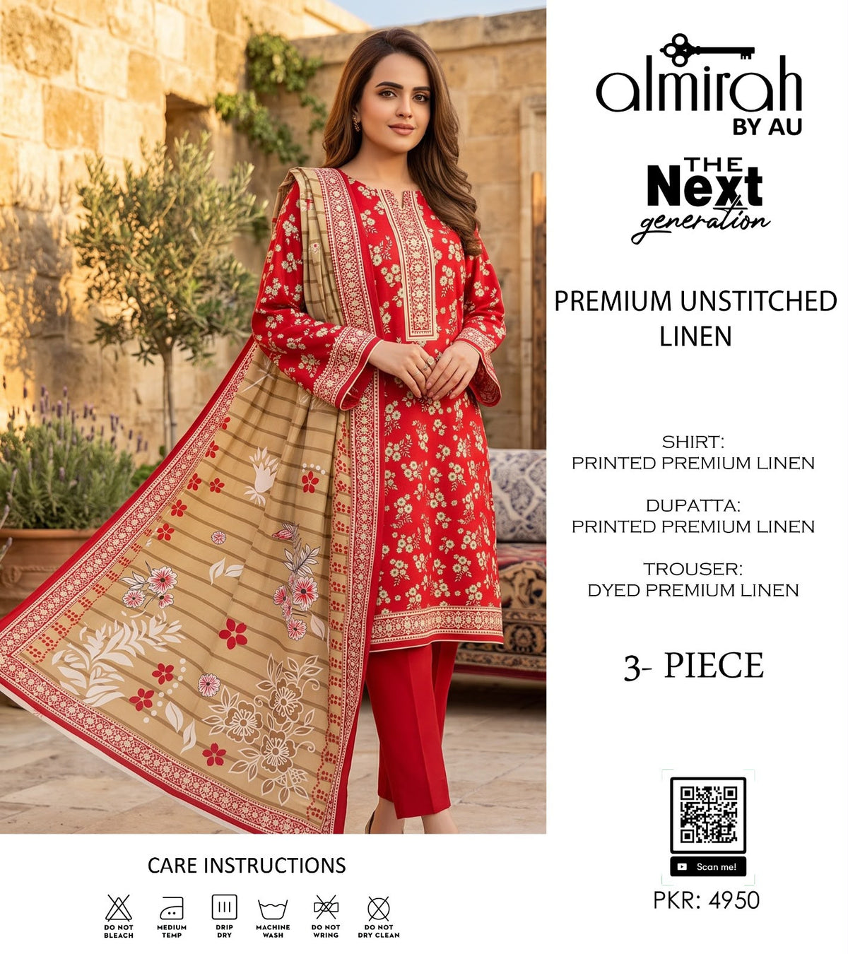 Almirah Premium Lelan 3Pcs Digital Printed Unstitched Suit 001990