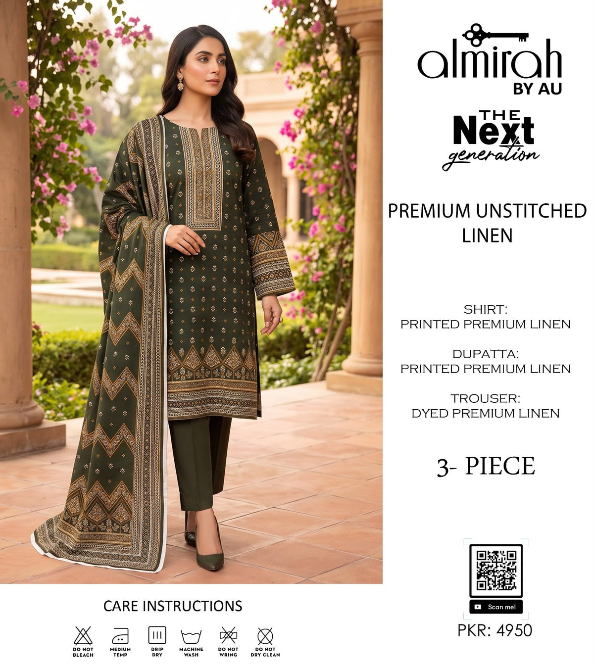 Almirah Premium Lelan 3Pcs Digital Printed Unstitched Suit 001994