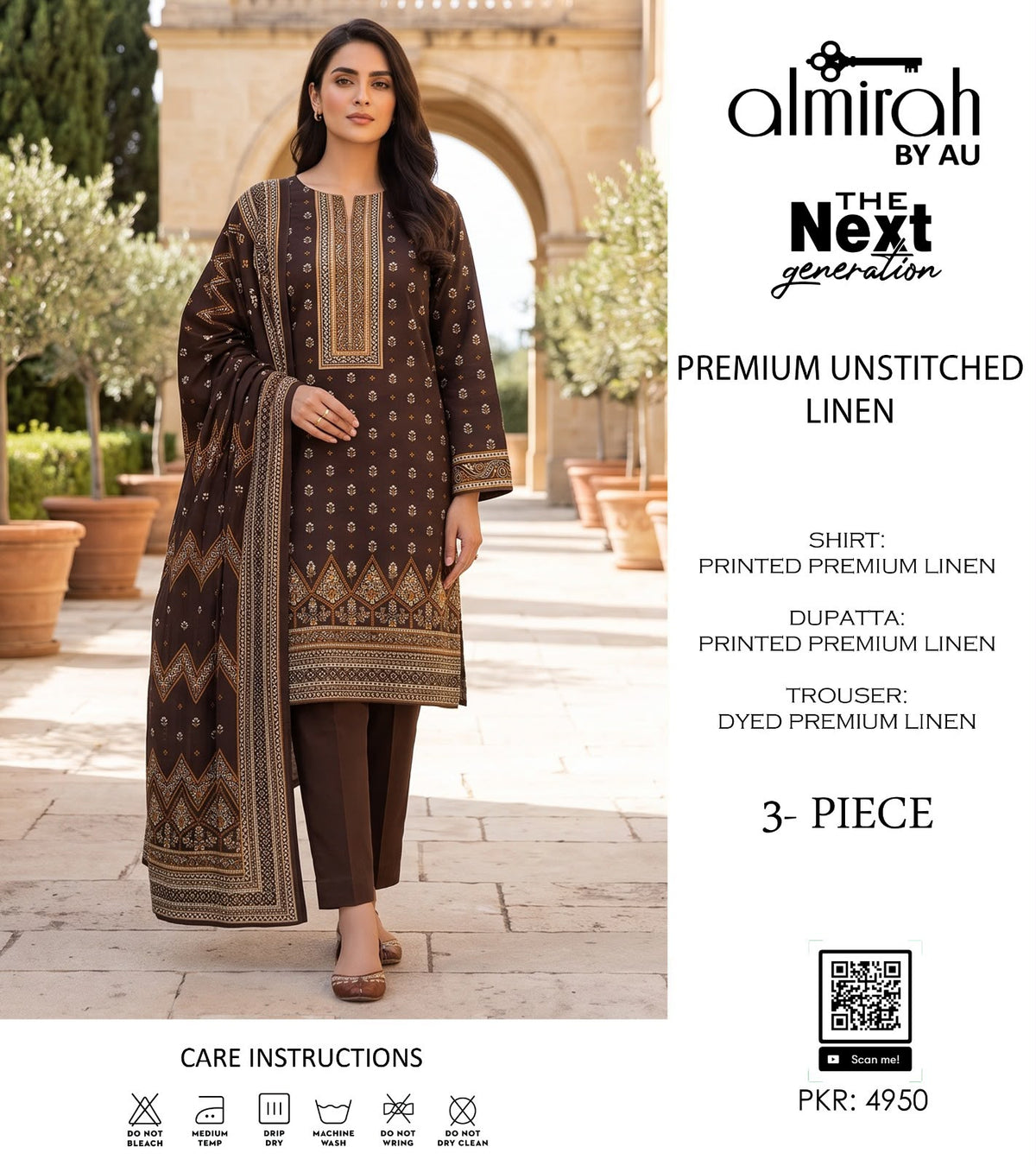Almirah Premium Lelan 3Pcs Digital Printed Unstitched Suit 001997