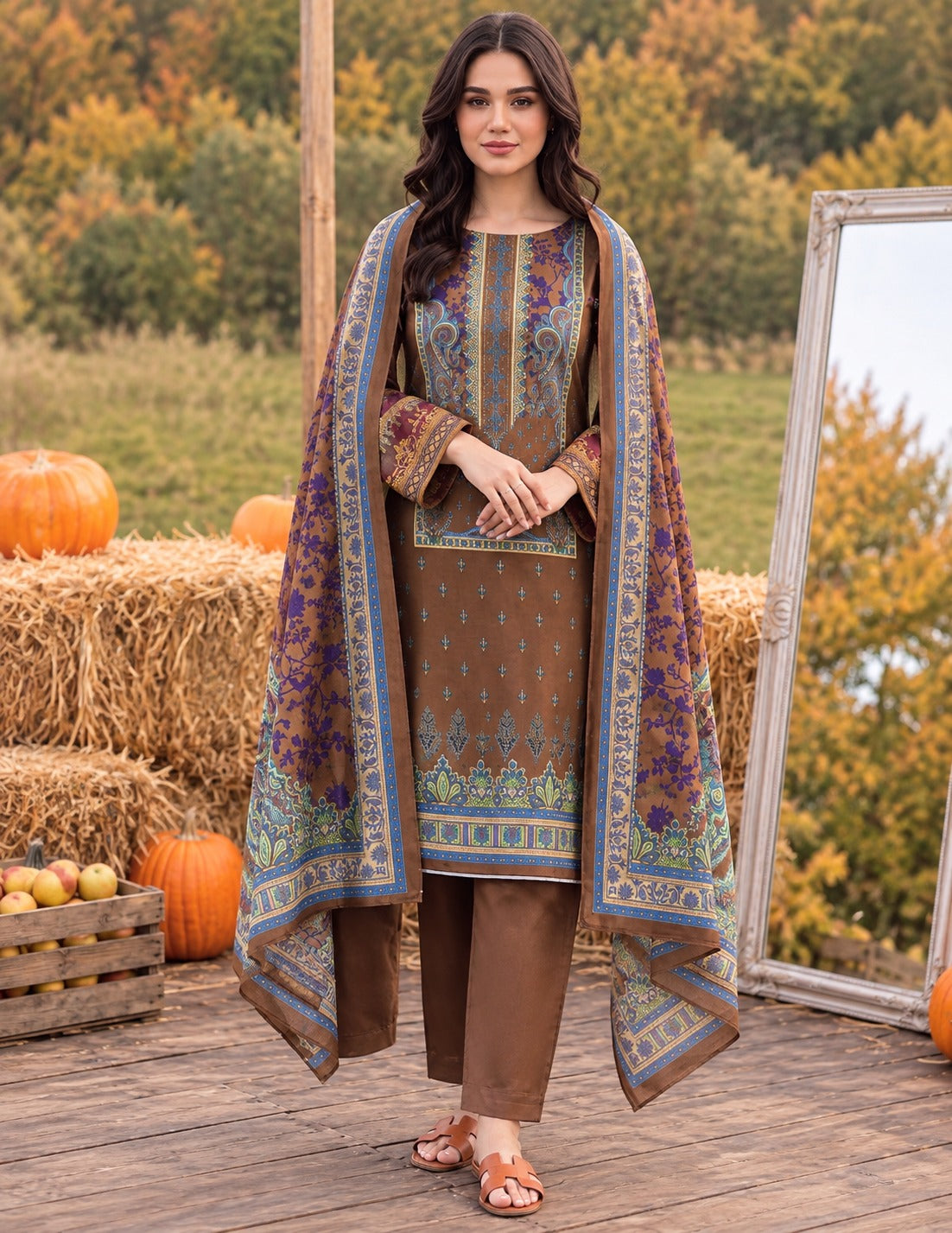 Tayyaba Noor Premium Lelan 3Pcs Digital Printed Unstitched Suit 002027