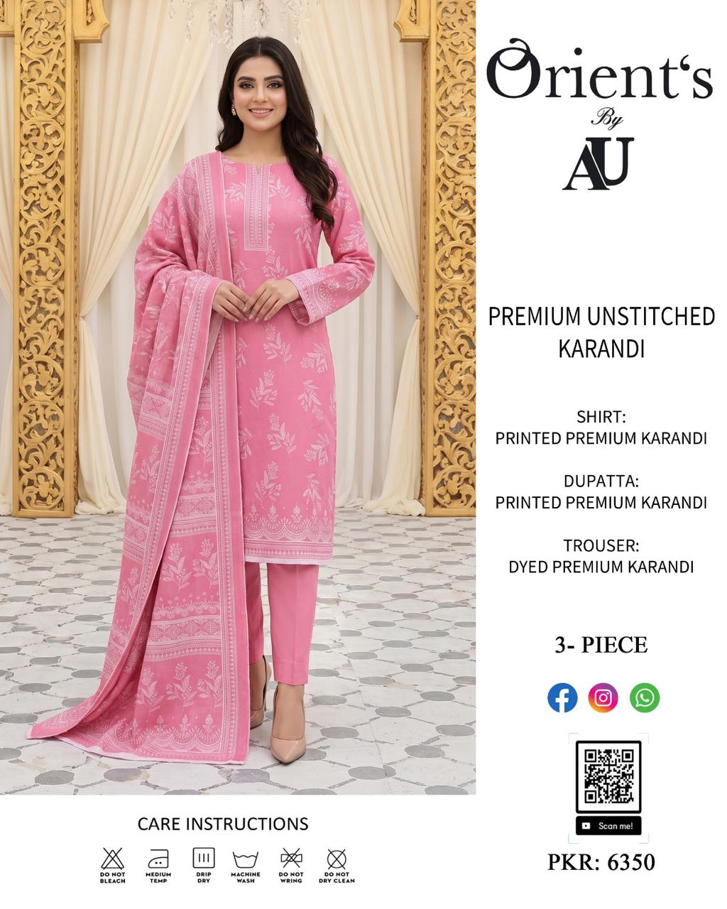 Au By Orient Premium Karandi Unstitched 3 pcs Suit 002040