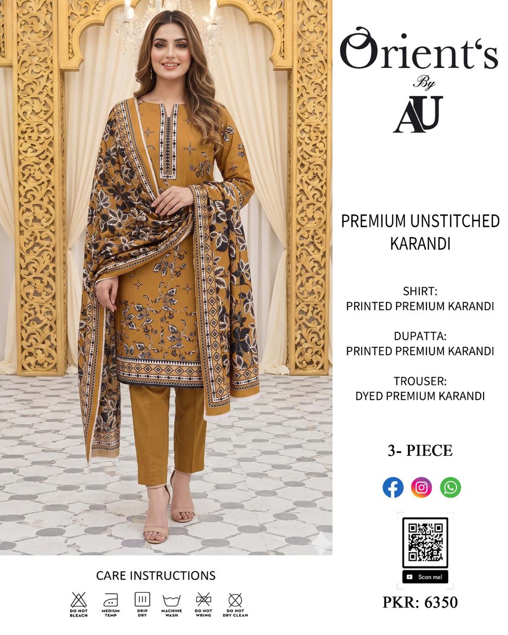 Au By Orient Premium Karandi Unstitched 3 pcs Suit 002049