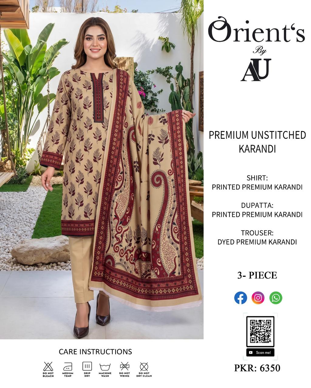 Au By Orient Premium Karandi Unstitched 3 pcs Suit 002041