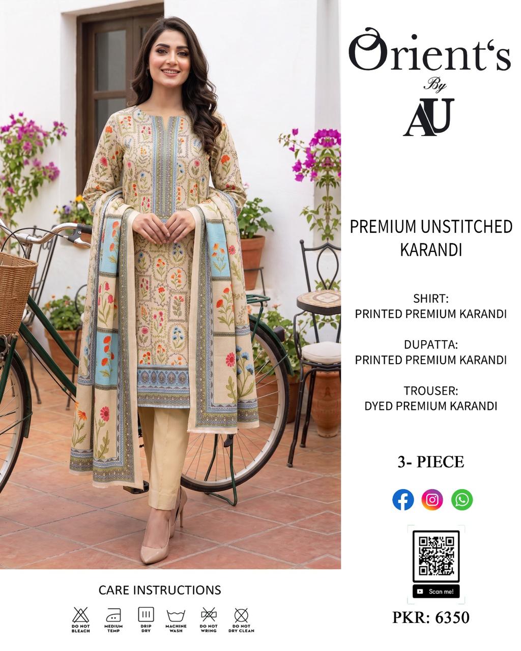 Au By Orient Premium Karandi Unstitched 3 pcs Suit 002042