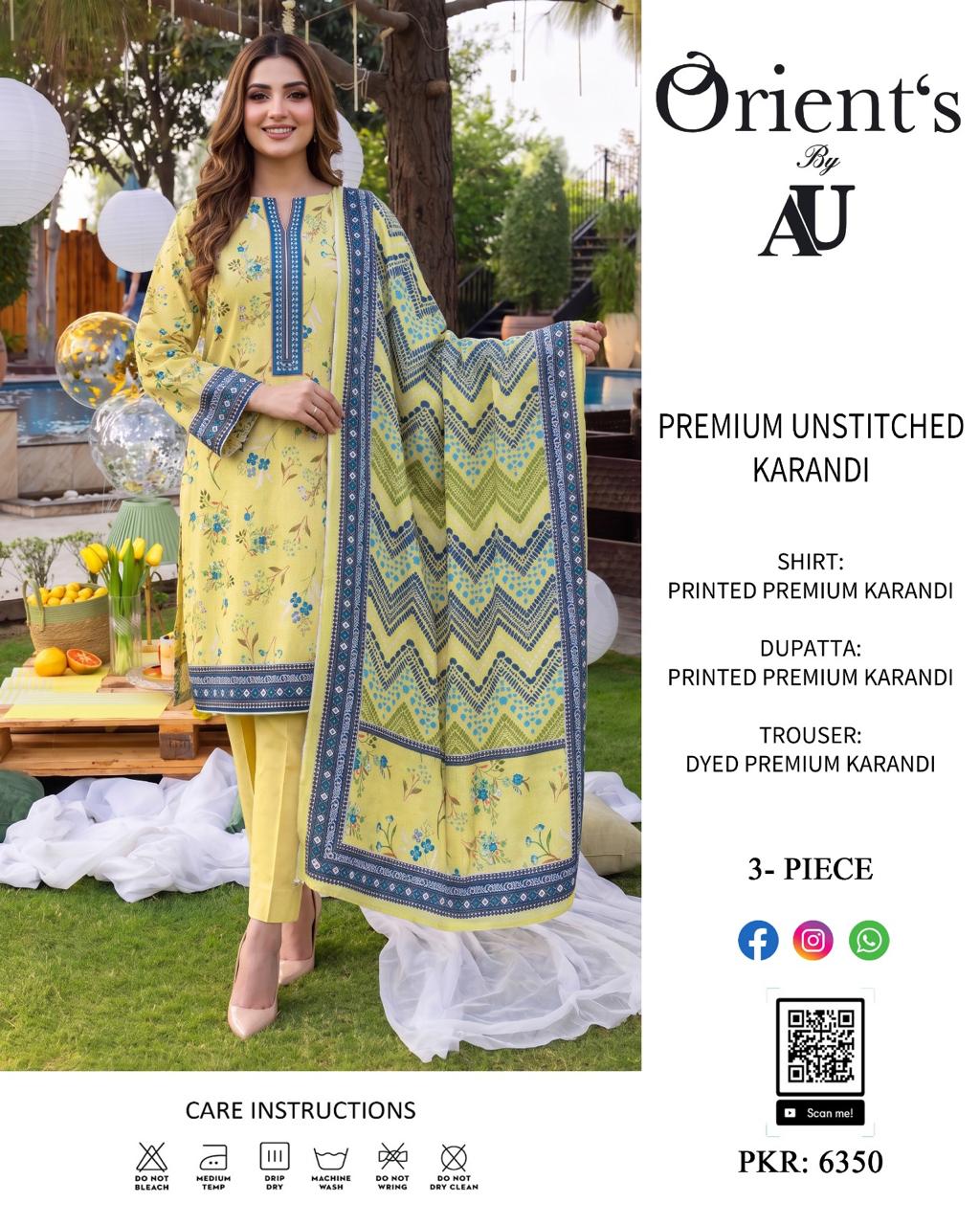 Au By Orient Premium Karandi Unstitched 3 pcs Suit 002048