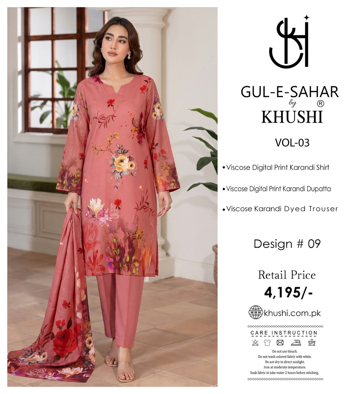 Gul-E-Sahar By Khushi Digital Printed Viscose karandi 3pcs 002071