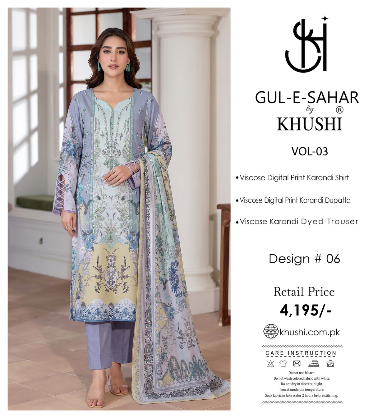 Gul-E-Sahar By Khushi Digital Printed Viscose karandi 3pcs 002079