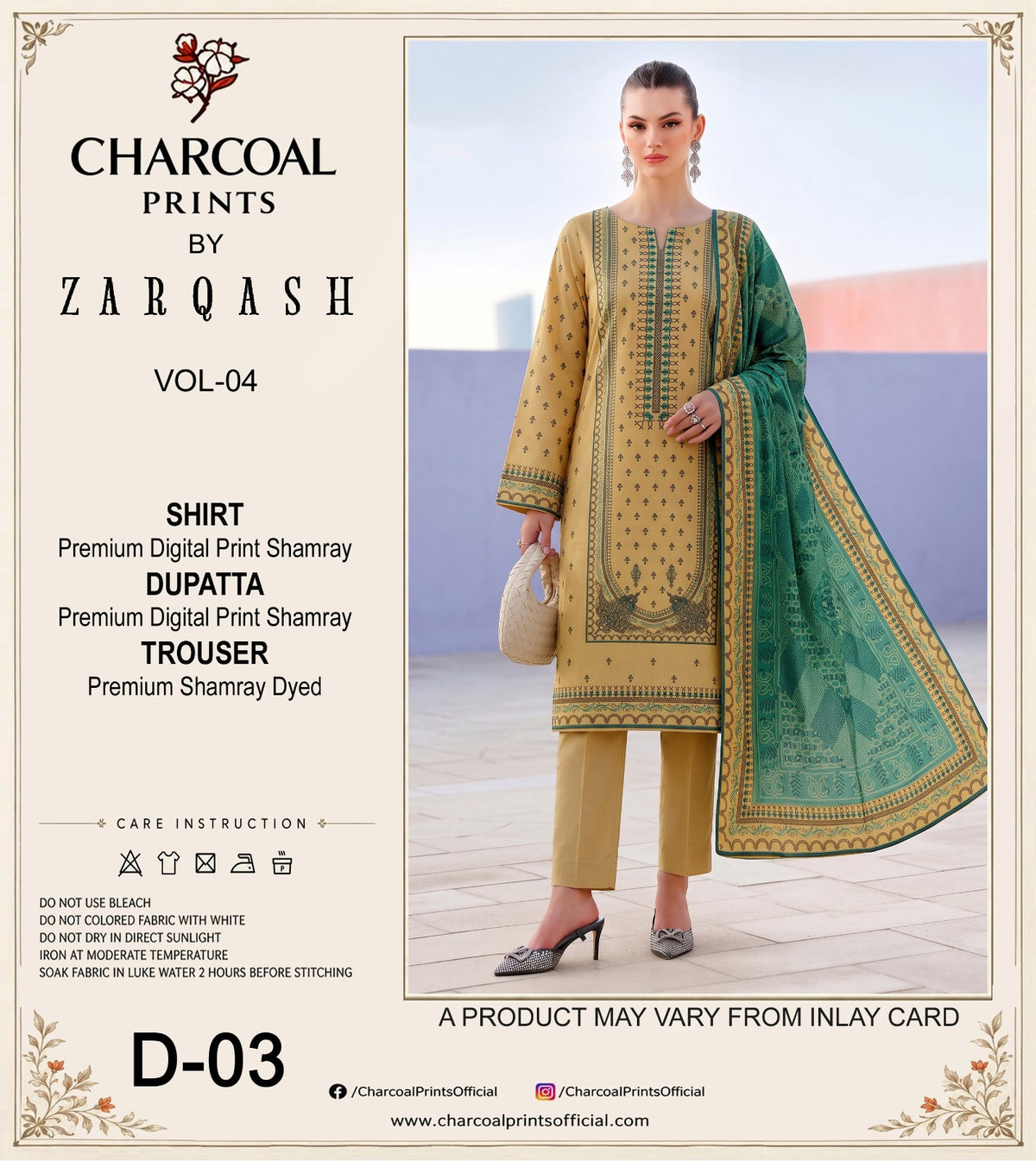 Charcoal Digital Printed Shamray 3Pcs Winter Suit 002136