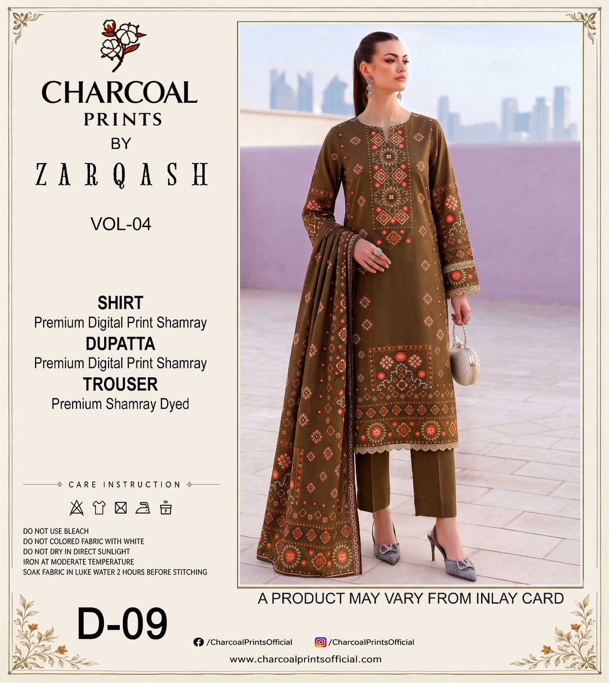 Charcoal Digital Printed Shamray 3Pcs Winter Suit 002139