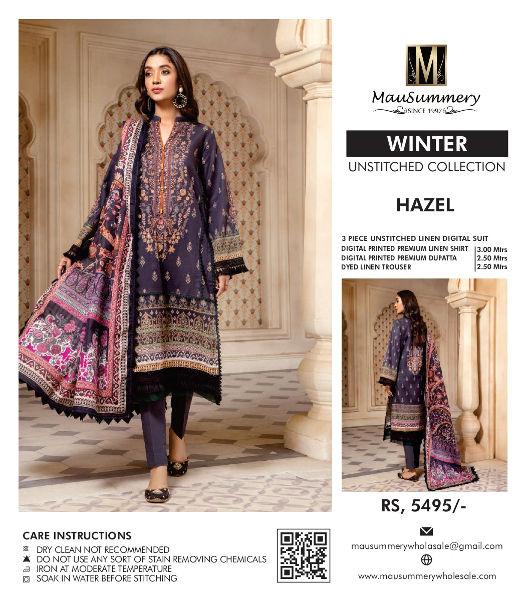 Musammary Linen Digital Suit | 3-Piece Unstitched Winter Suit 000724