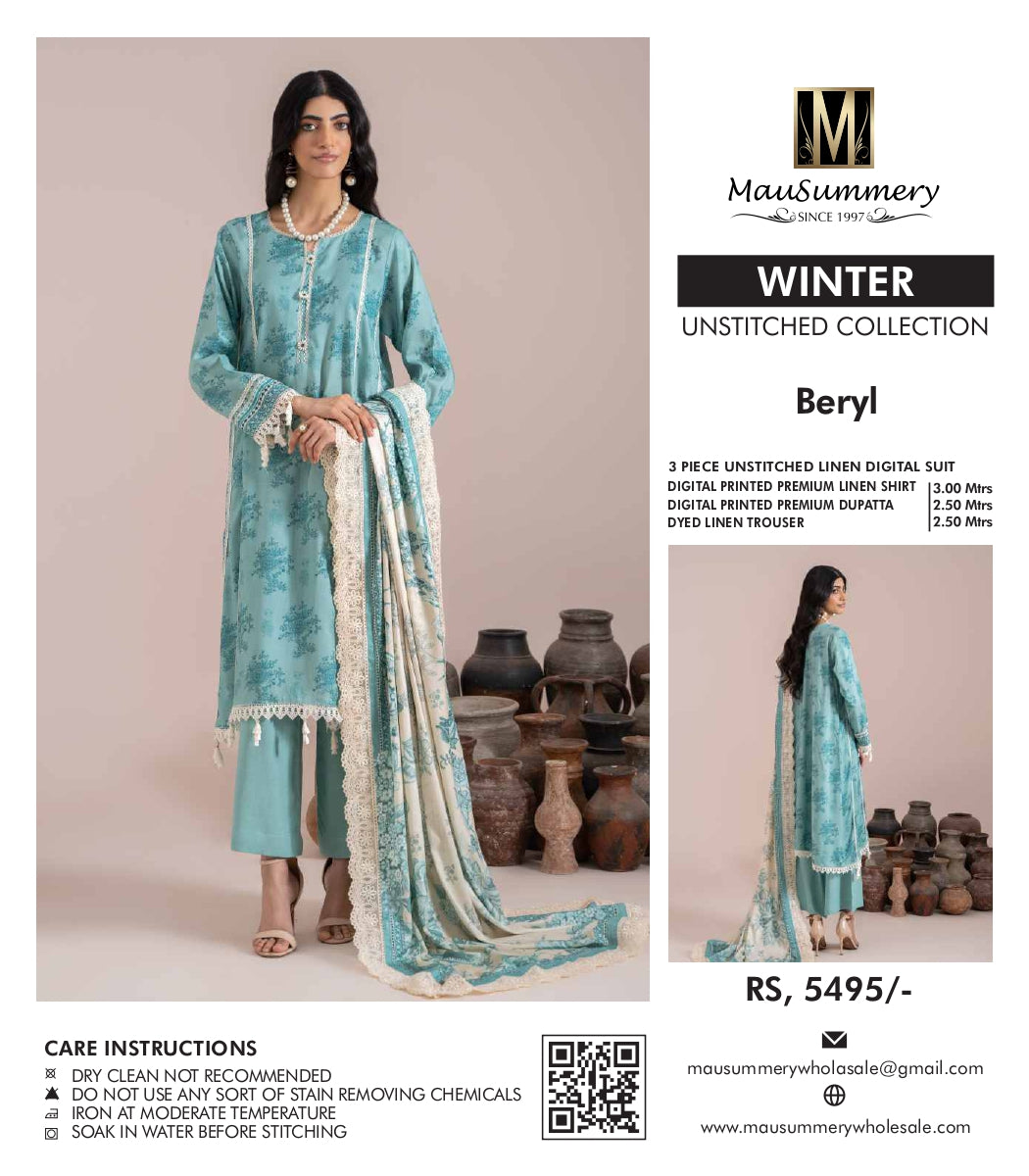 Musammary Linen Digital Suit | 3-Piece Unstitched Winter Suit  000720