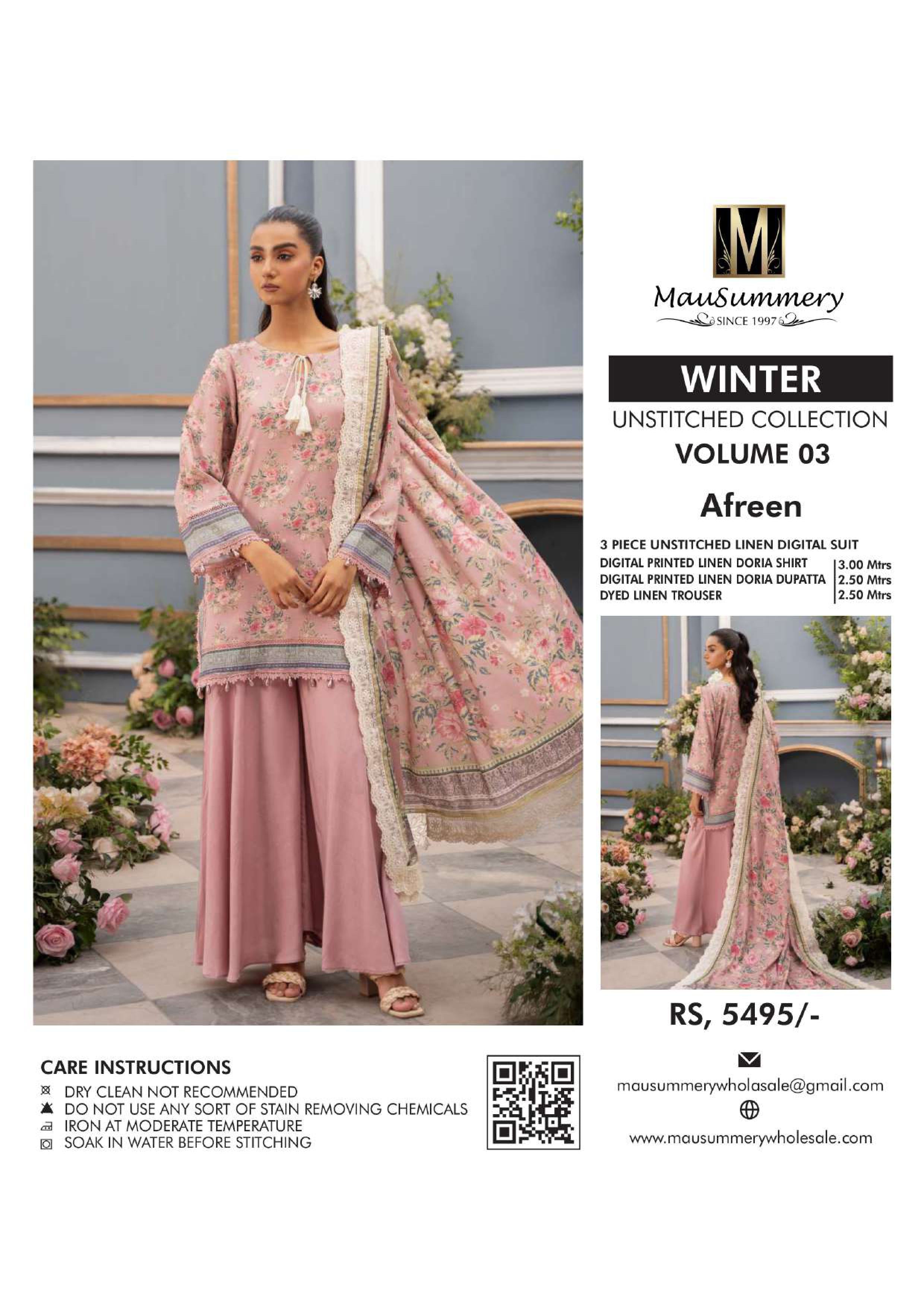 Musammary Banadoreya Digital Printed Linen 3PC Unstitched Winter Suit  000705