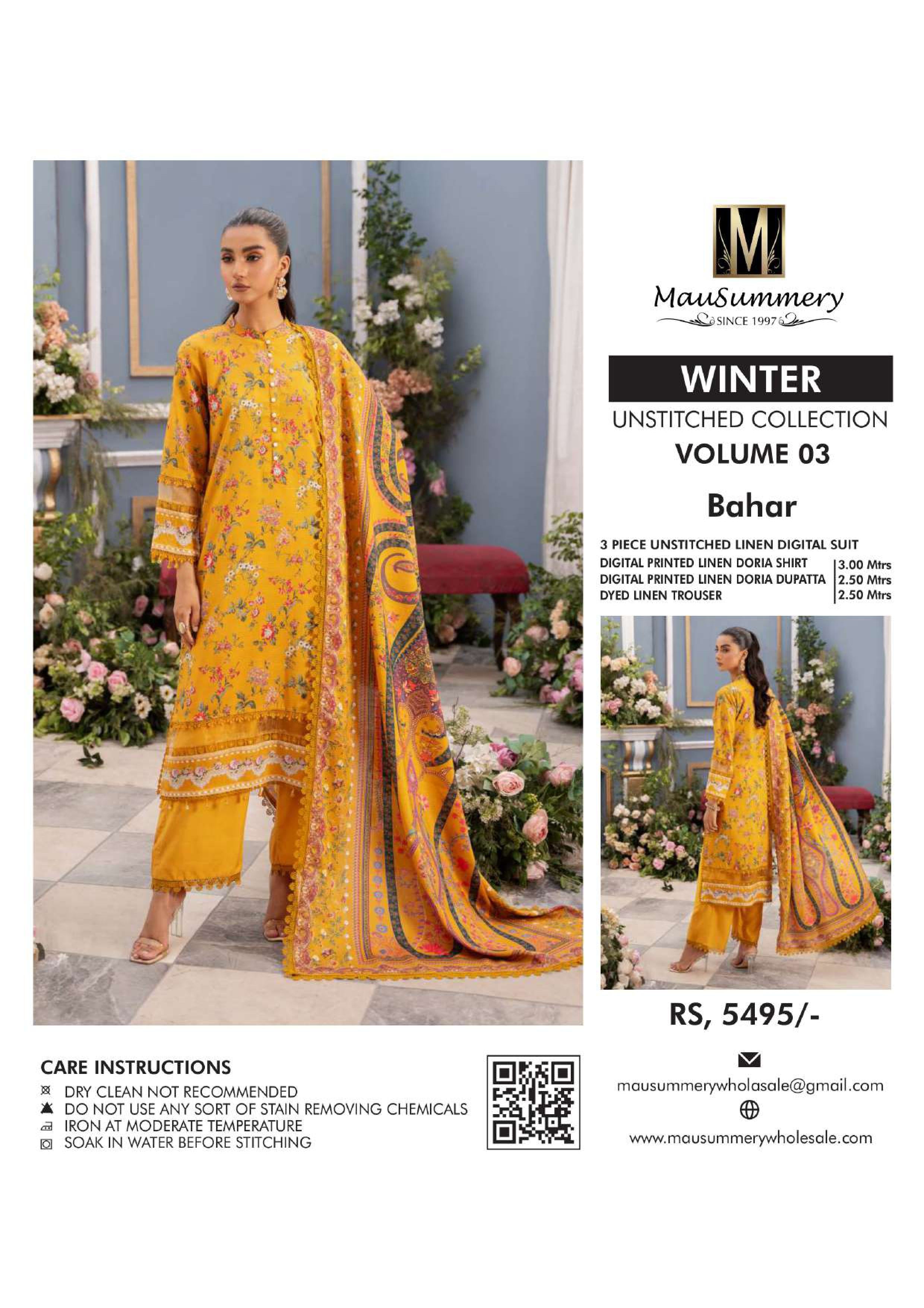 Musammary Banadoreya Digital Printed Linen 3PC Unstitched Winter Suit  000702
