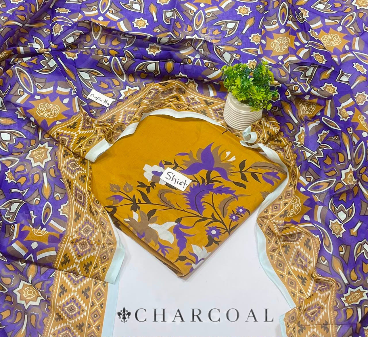 Charcoal Lawn 2pcs Shirt With Voil Dupatta 001558
