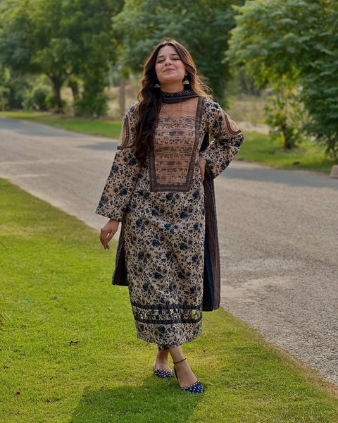 Uswa Zia Outfits Hit 3Pcs Printed Shirt Trouser Dupatta